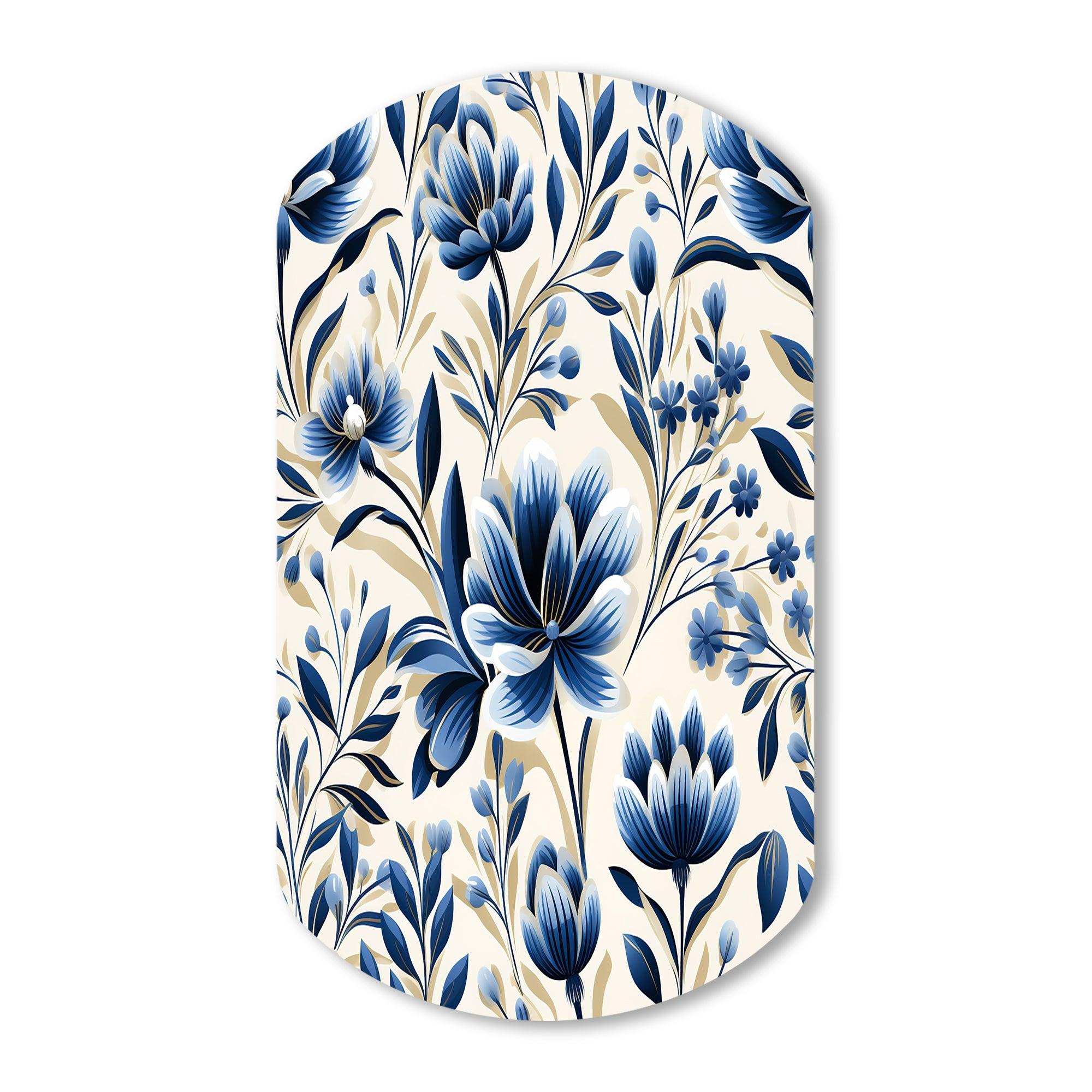 Blue And White Damask Flower - Asymmetric Metal Wall Art