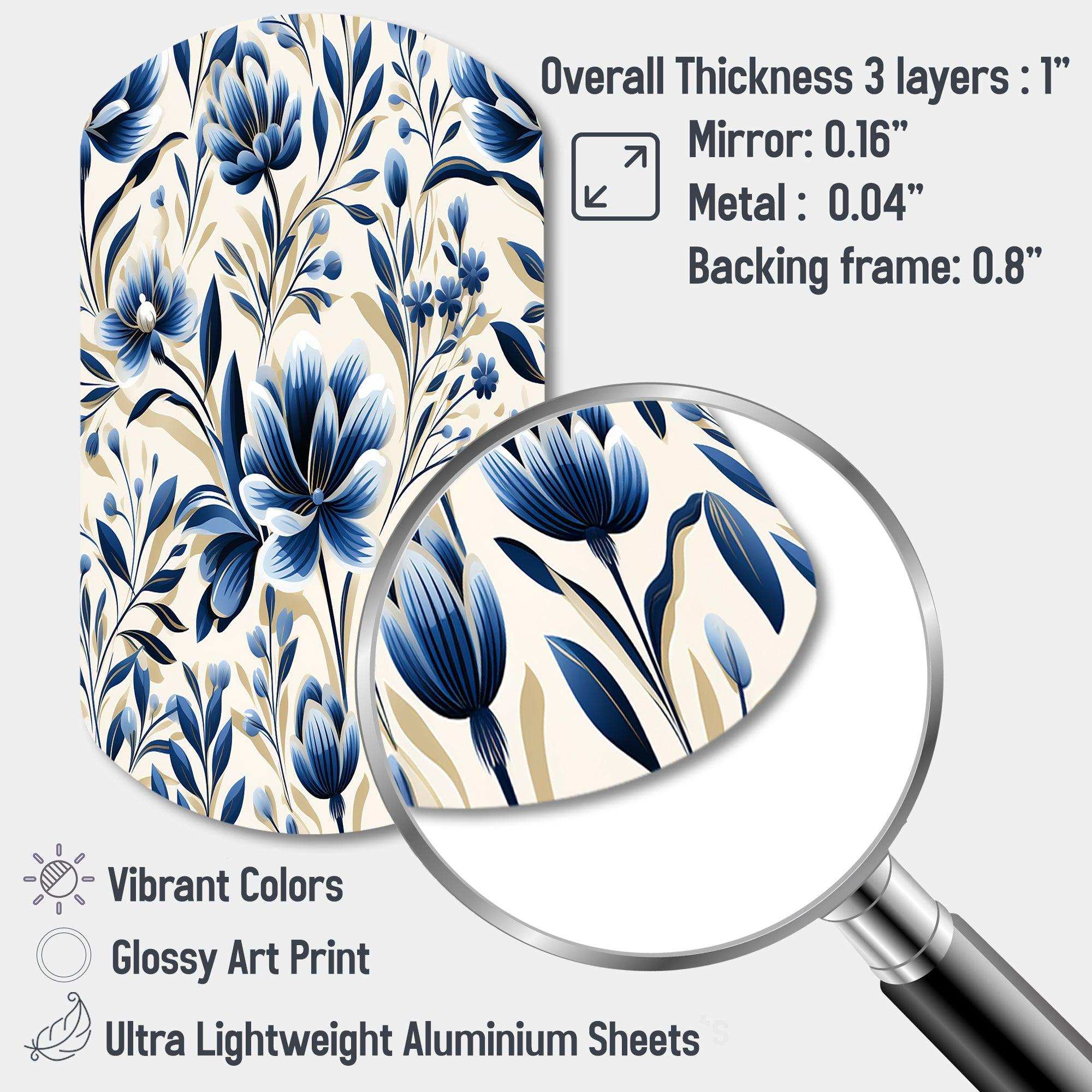 Blue And White Damask Flower - Asymmetric Metal Wall Art