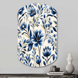 Blue And White Damask Flower - Asymmetric Metal Wall Art