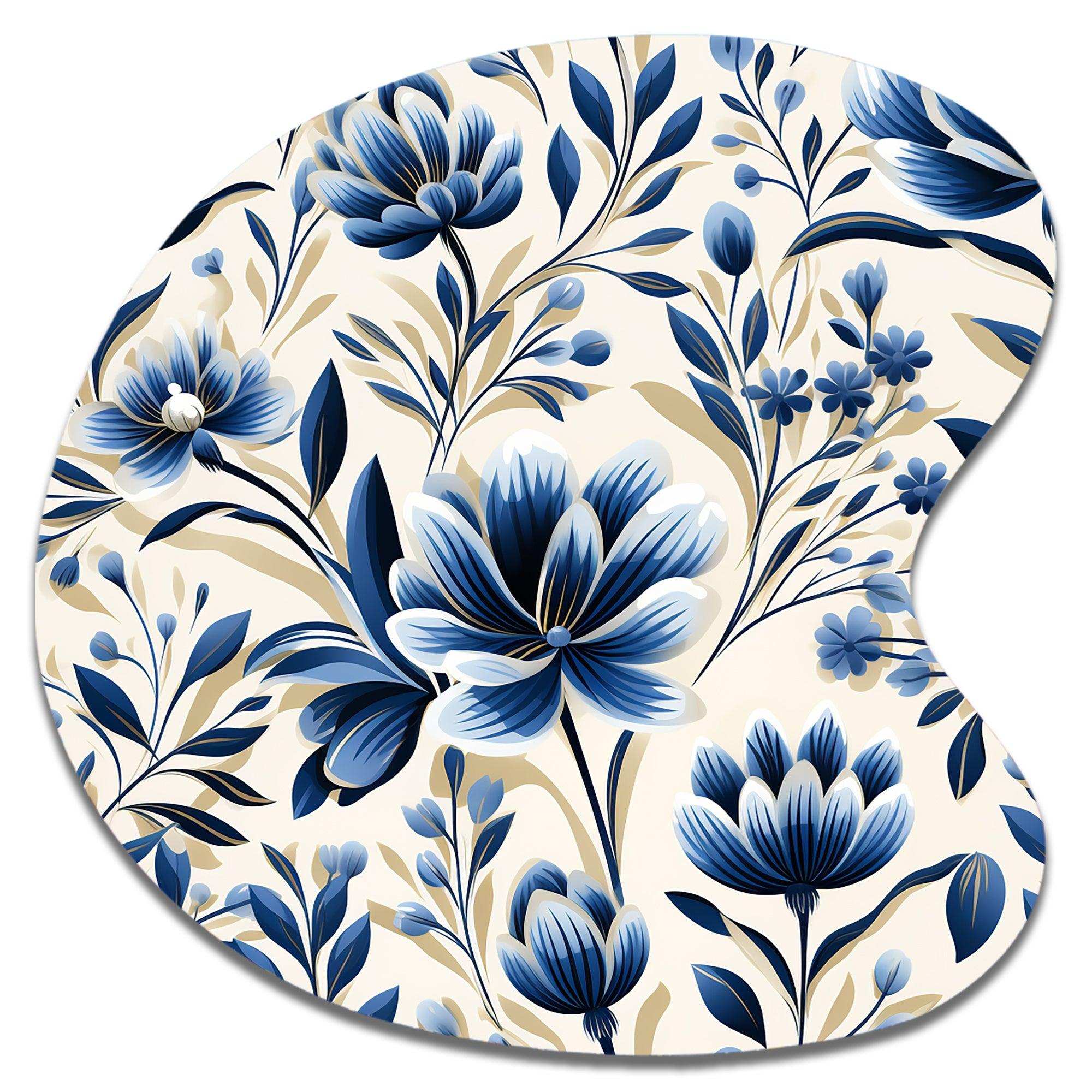 Blue And White Damask Flower - Asymmetric Metal Wall Art