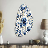 Blue And White Damask Flower - Asymmetric Metal Wall Art