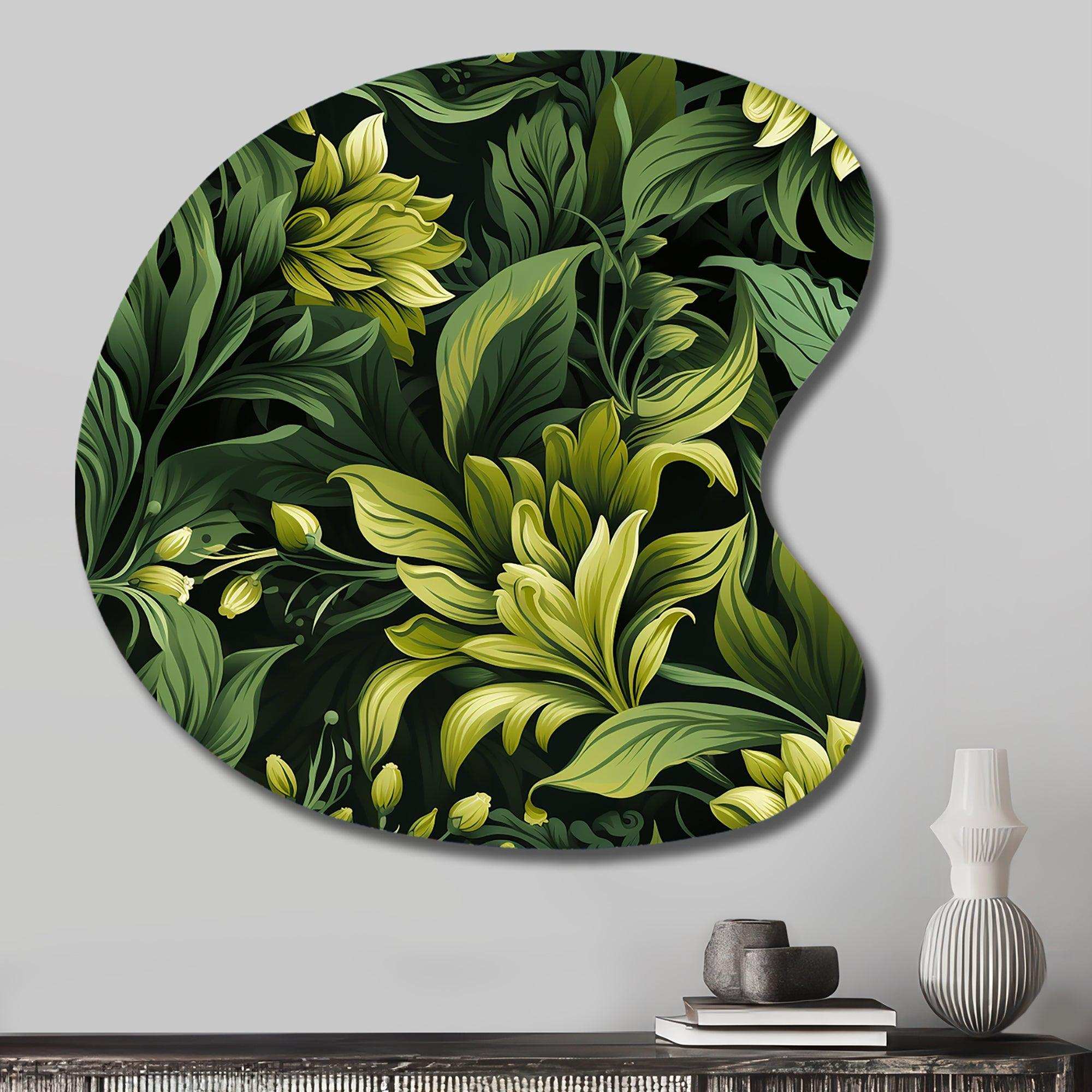Tropical Green Jungle Damask - Asymmetric Metal Wall Art
