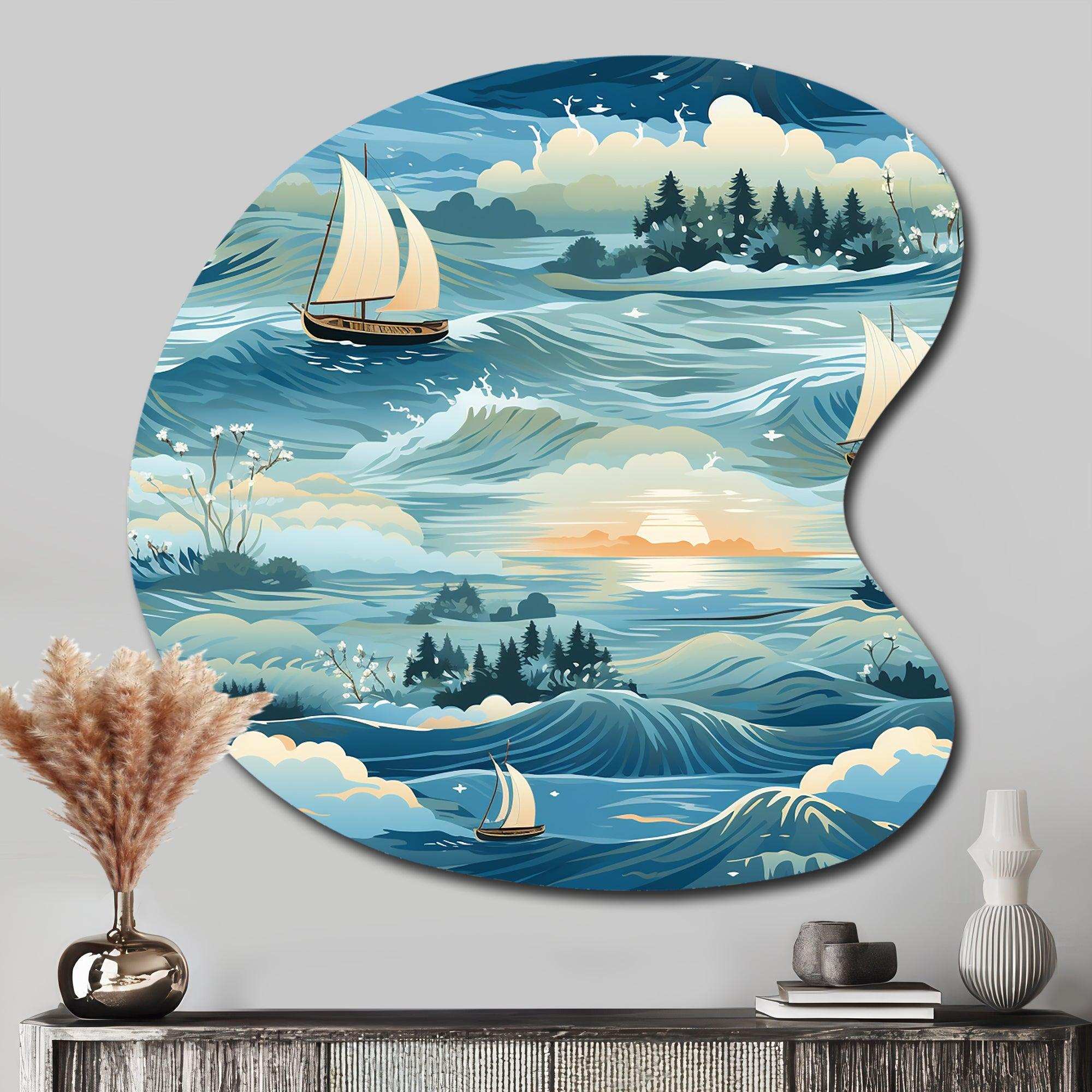 Coastal Tranquility Seaside Landscape - Asymmetric Metal Wall Art