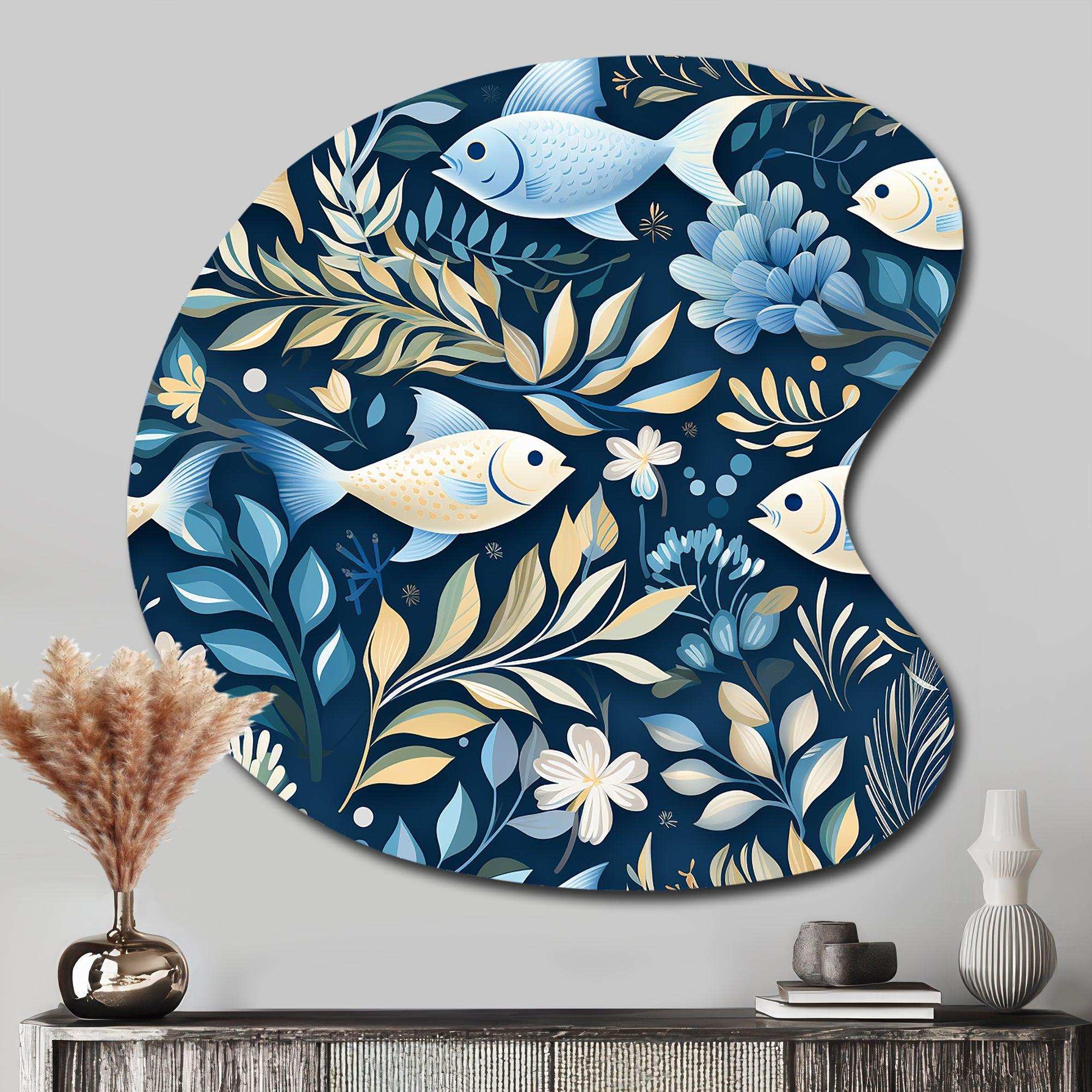 Coastal Tranquility Seaside Fish Pattern - Asymmetric Metal Wall Art