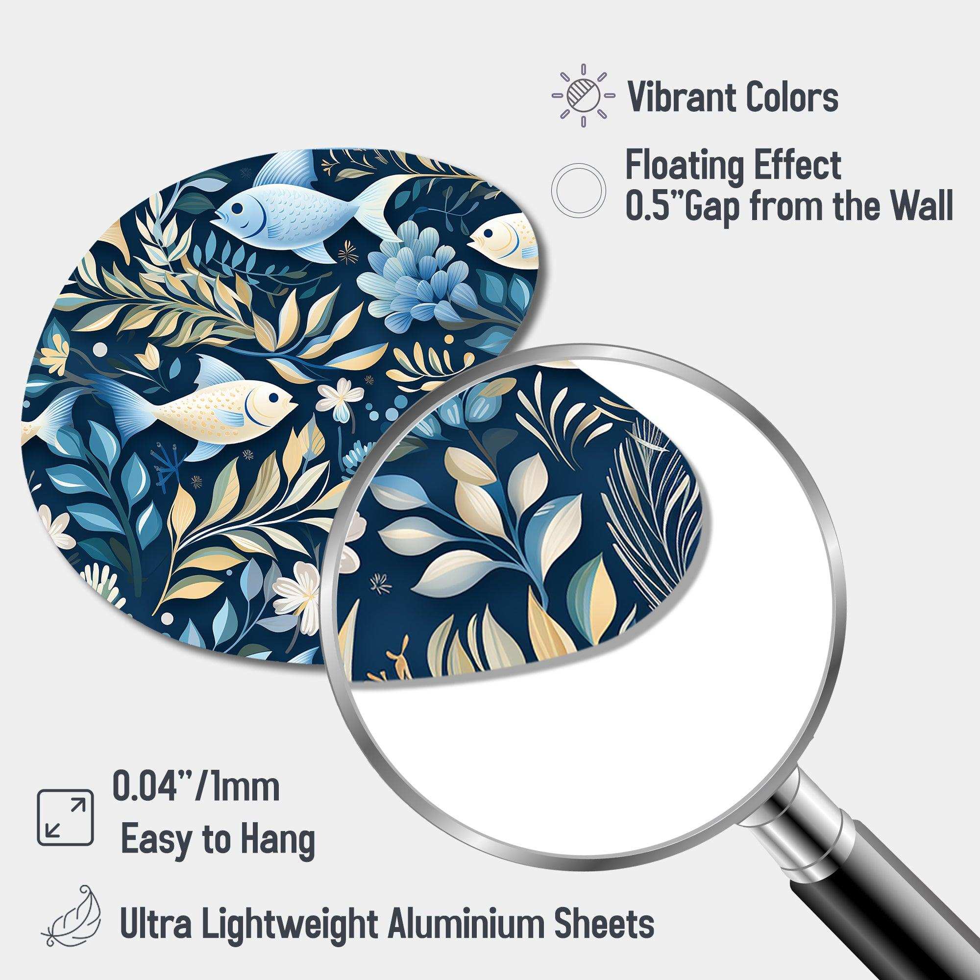 Coastal Tranquility Seaside Fish Pattern - Asymmetric Metal Wall Art