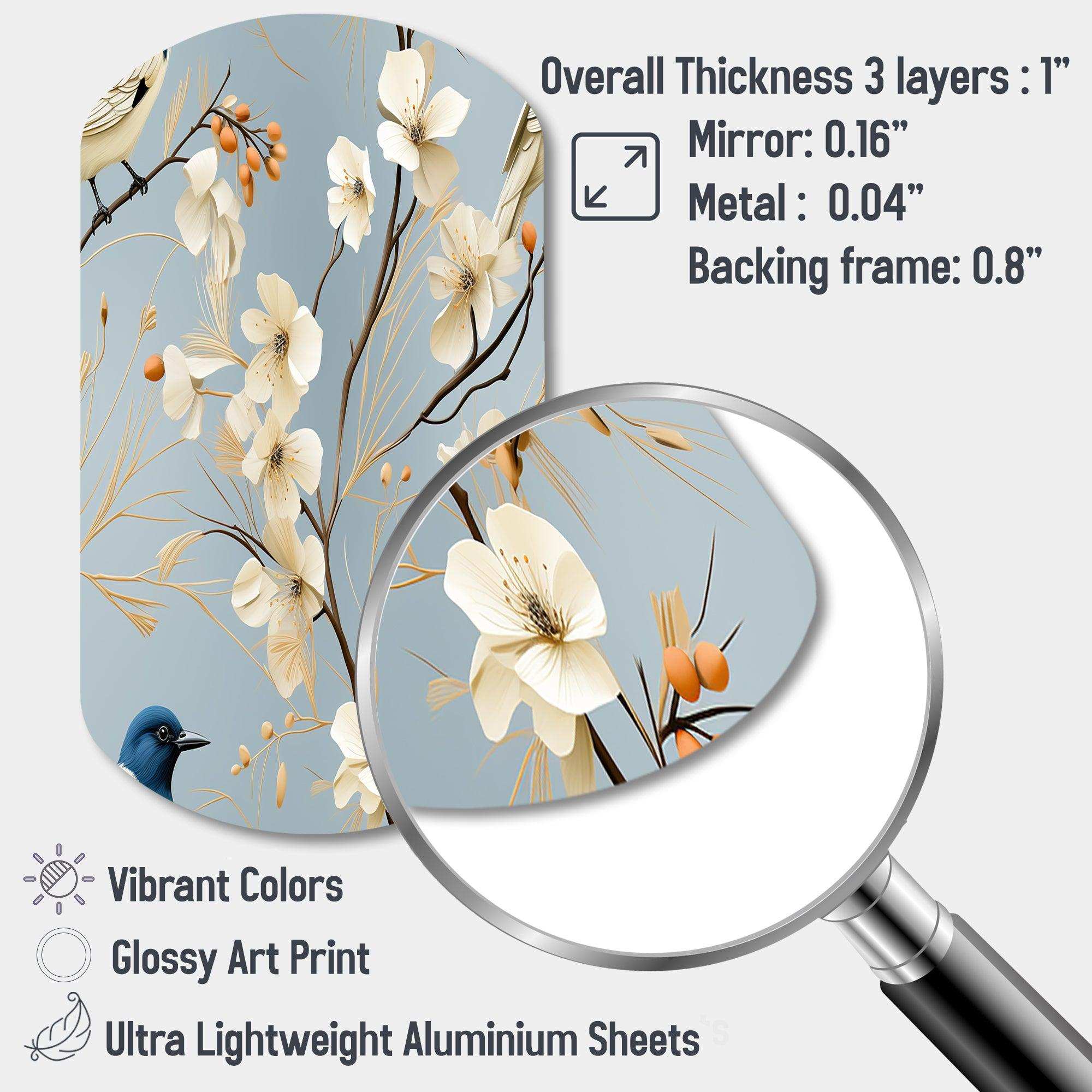 Minimalist Blue And White Bird Paradise - Asymmetric Metal Wall Art