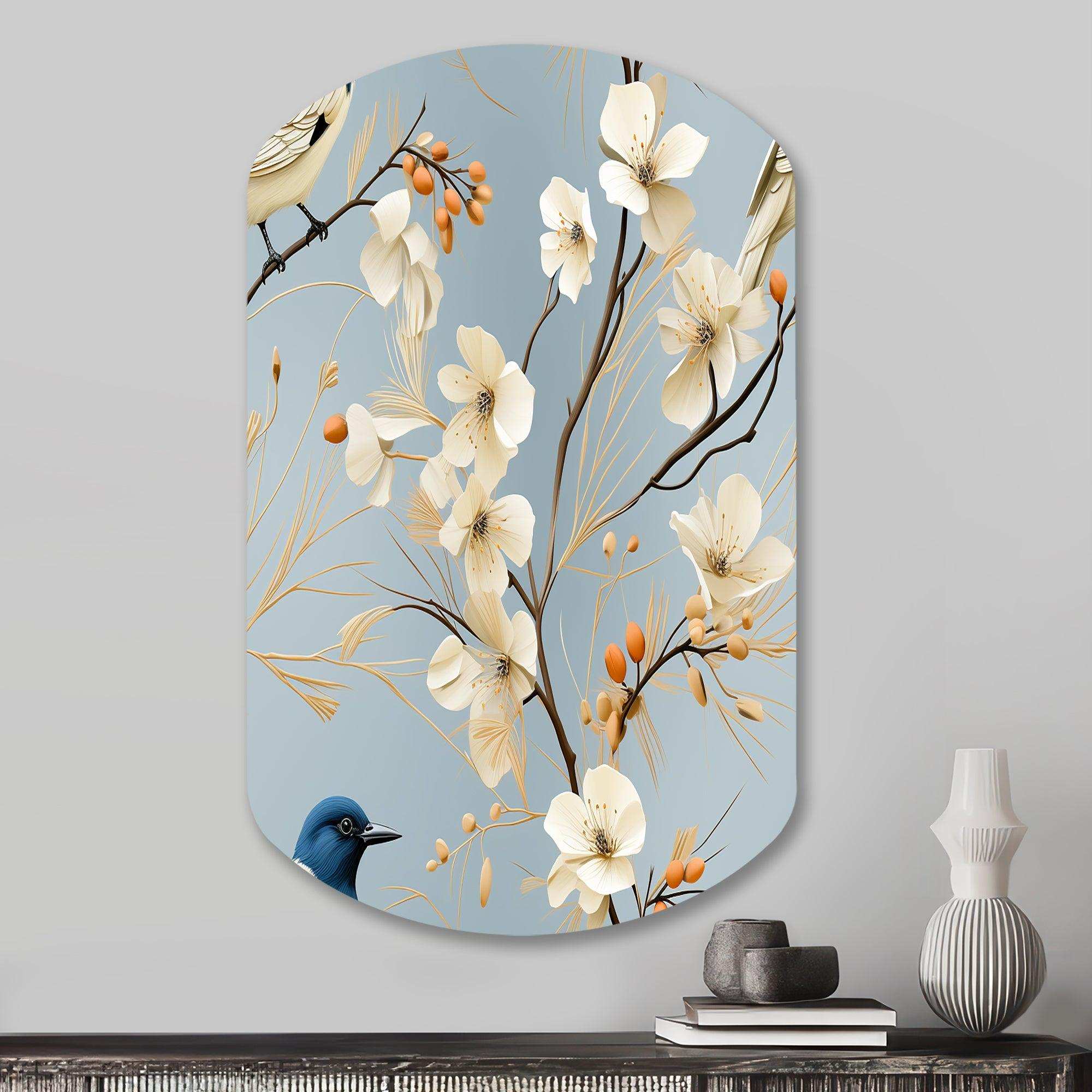 Minimalist Blue And White Bird Paradise - Asymmetric Metal Wall Art