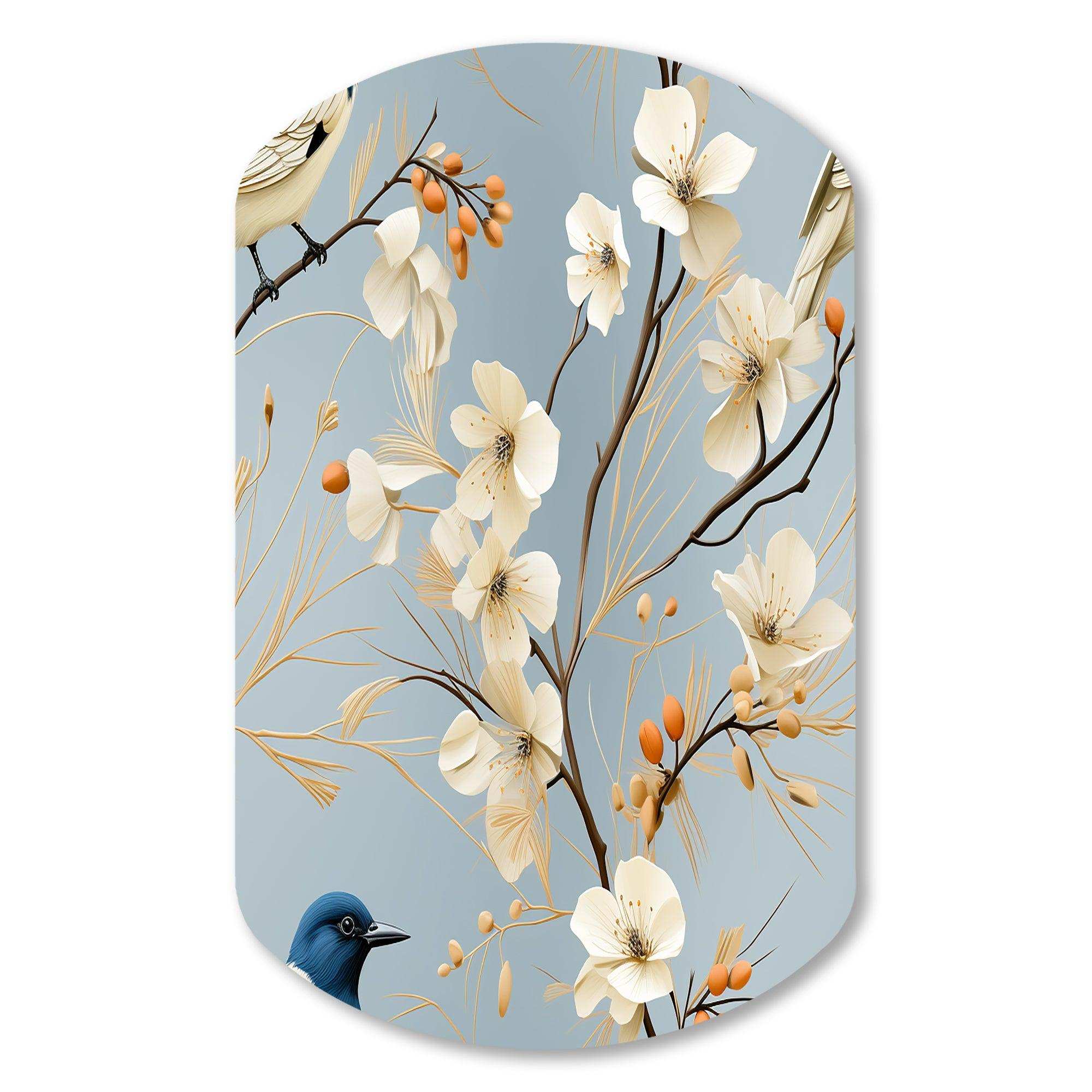 Minimalist Blue And White Bird Paradise - Asymmetric Metal Wall Art