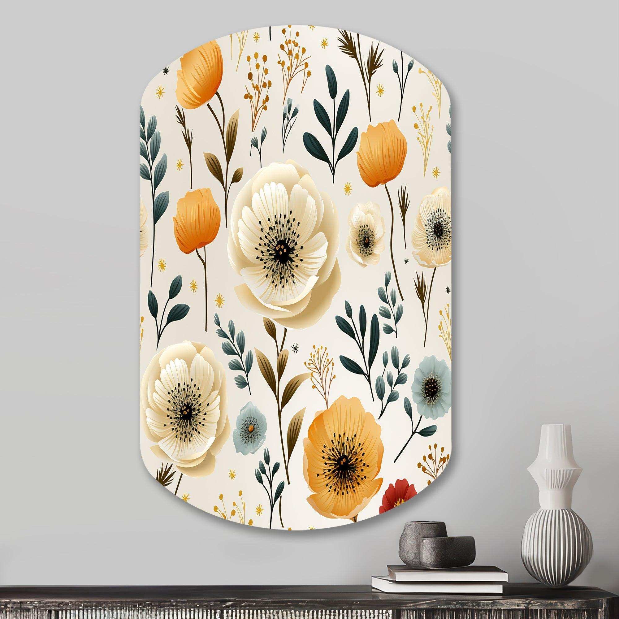 White And Yellow Playful Poppy Blossom Radiance - Asymmetric Metal Wall Art