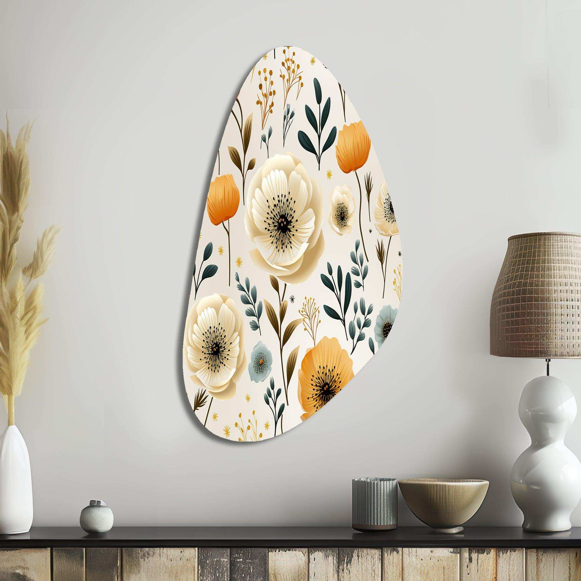 White And Yellow Playful Poppy Blossom Radiance - Asymmetric Metal Wall Art