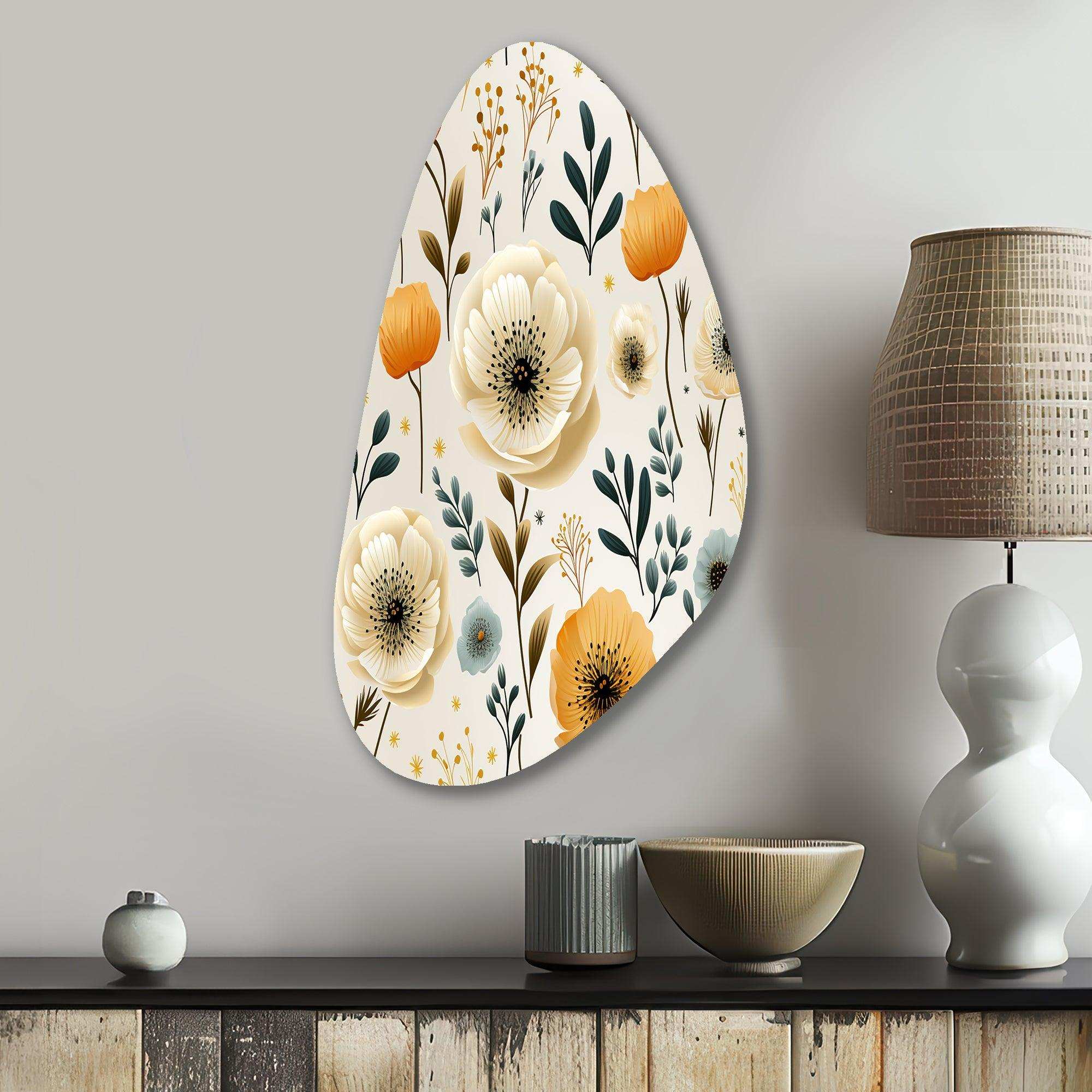 White And Yellow Playful Poppy Blossom Radiance - Asymmetric Metal Wall Art