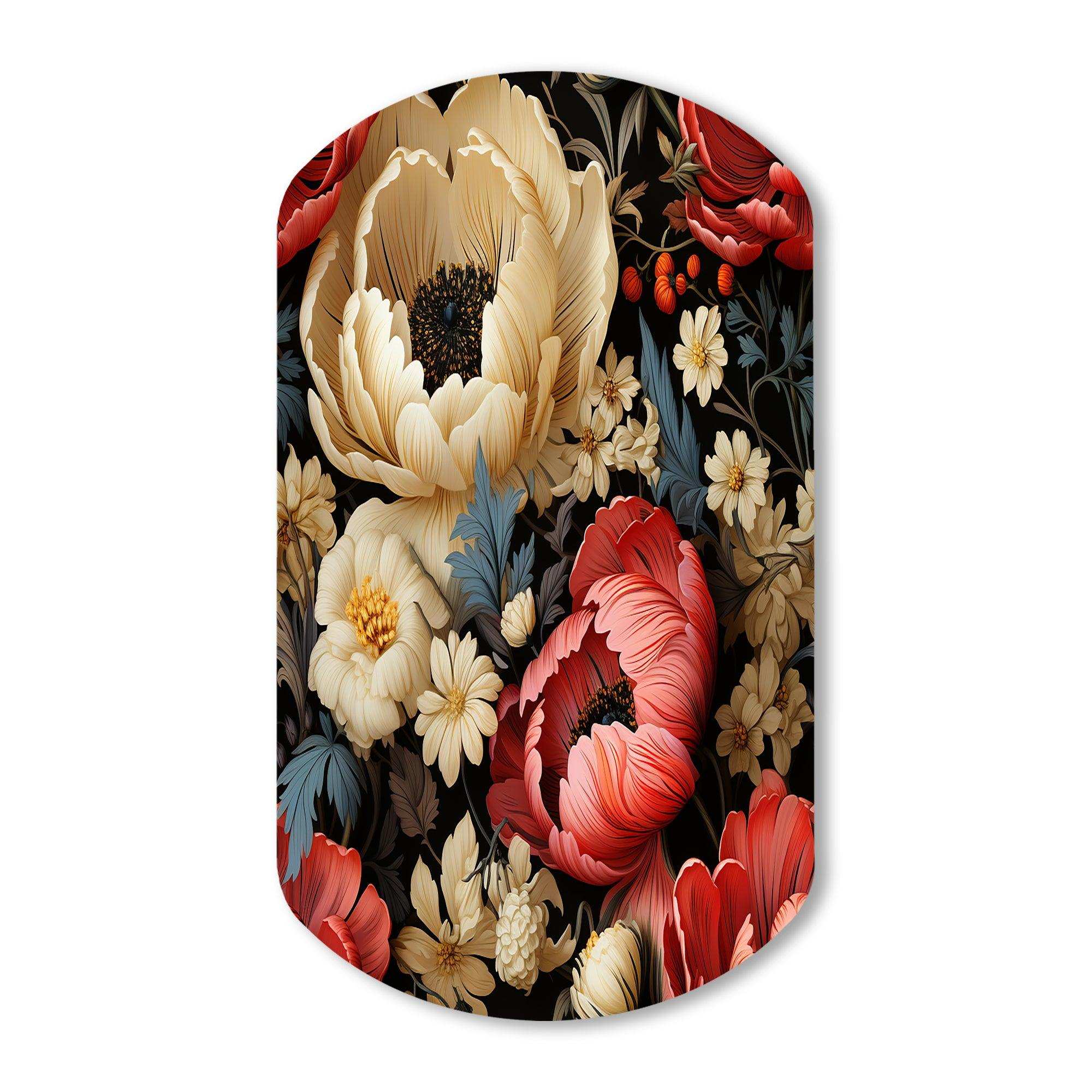 Red And Beige  Elegant Poppy Blossum Field - Asymmetric Metal Wall Art