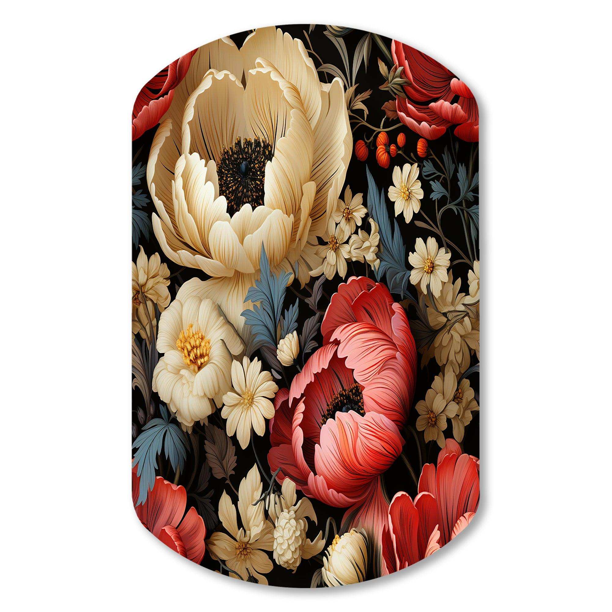 Red And Beige  Elegant Poppy Blossum Field - Asymmetric Metal Wall Art