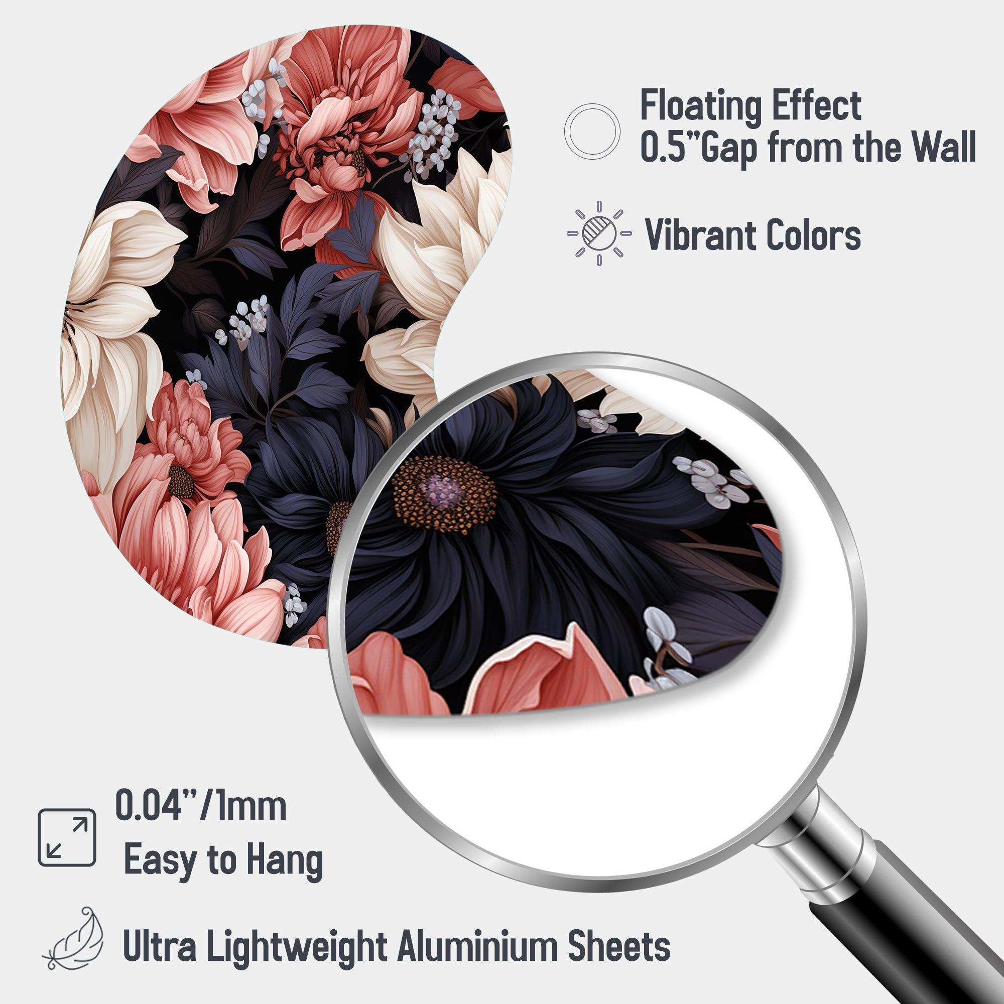 Light Pink And Pink Flowers  Pattern - Asymmetric Metal Wall Art