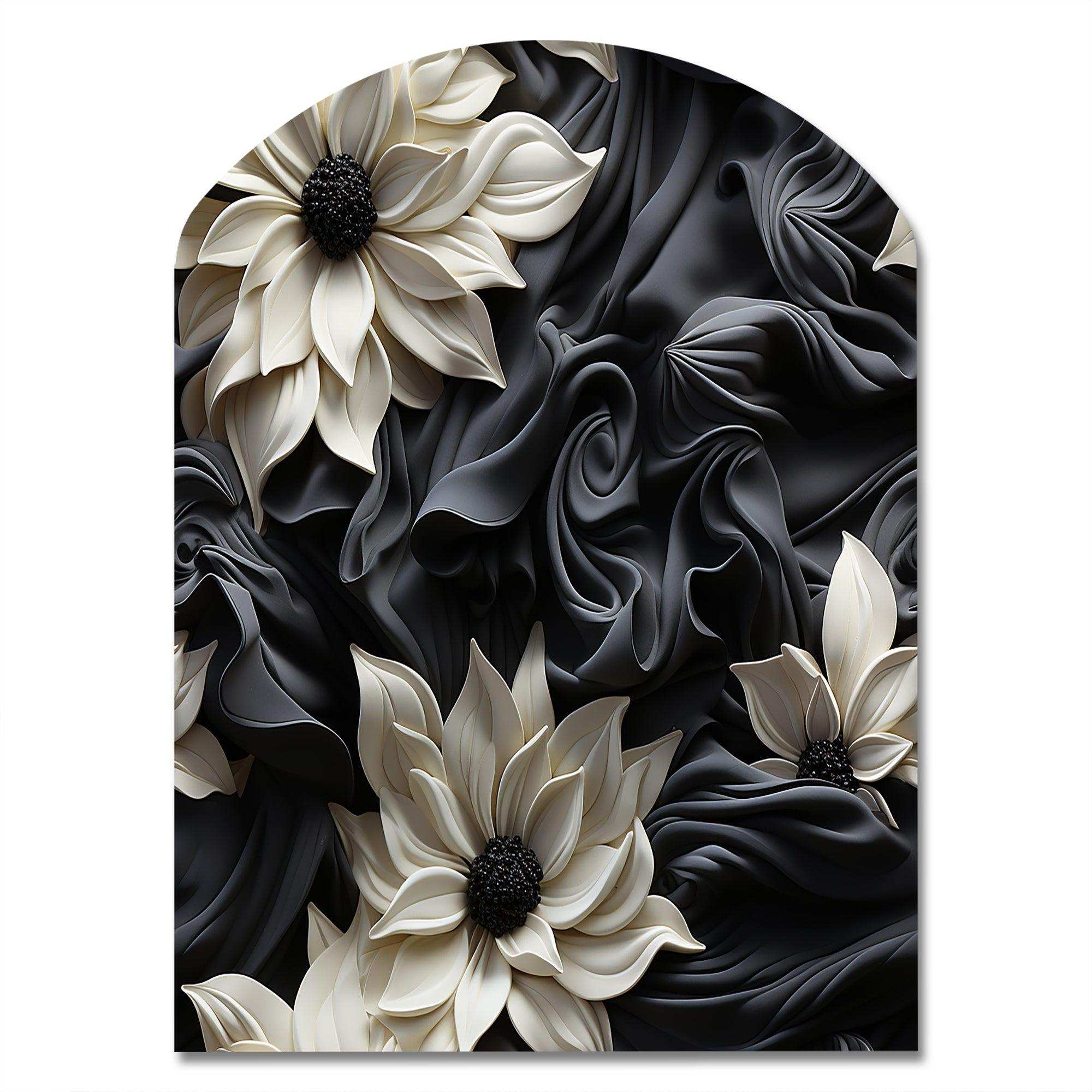 White And Grey Symphony Of Petal Gardens - Asymmetric Metal Wall Art