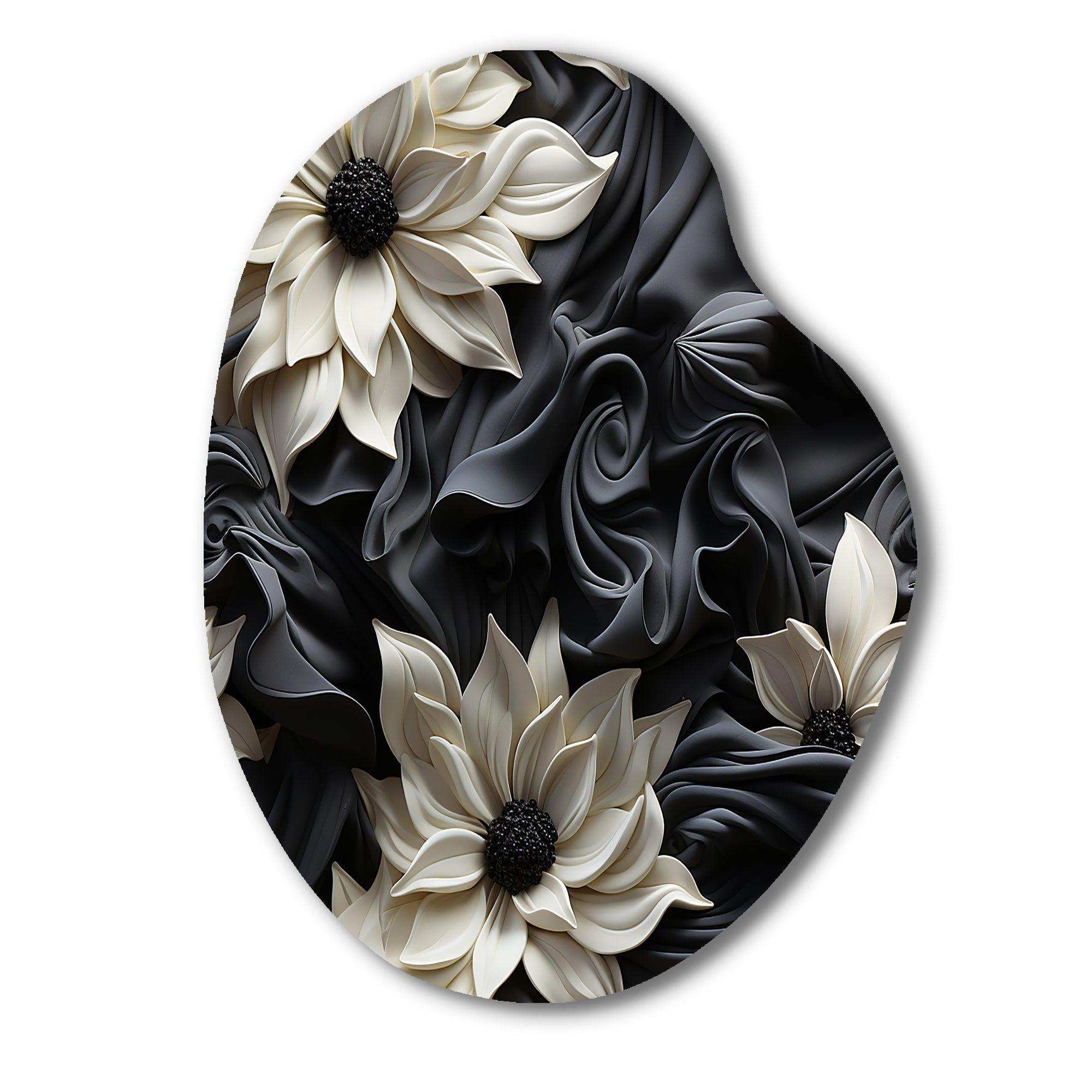 White And Grey Symphony Of Petal Gardens - Asymmetric Metal Wall Art