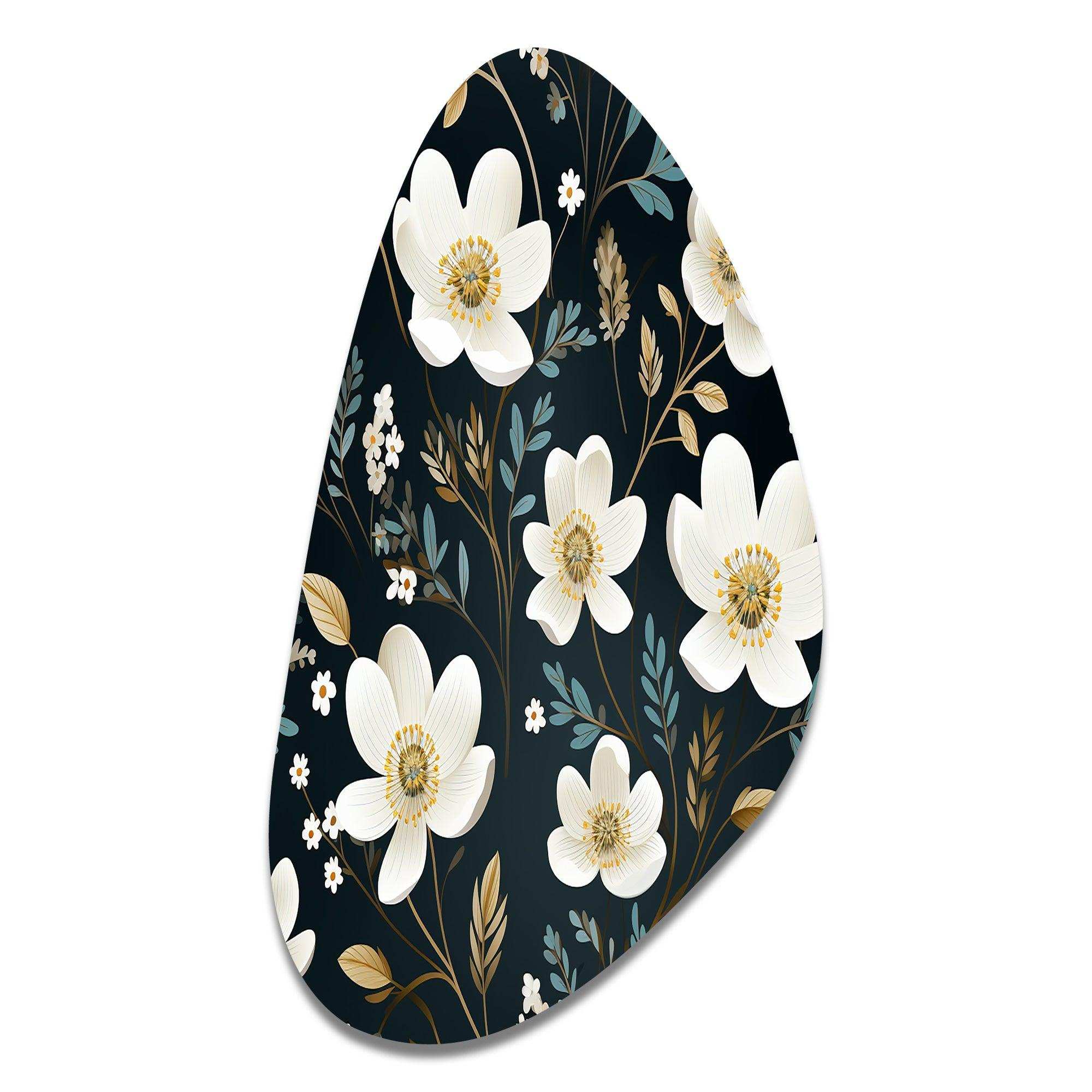 Mystic White And Teal Splendor Gardens - Asymmetric Metal Wall Art