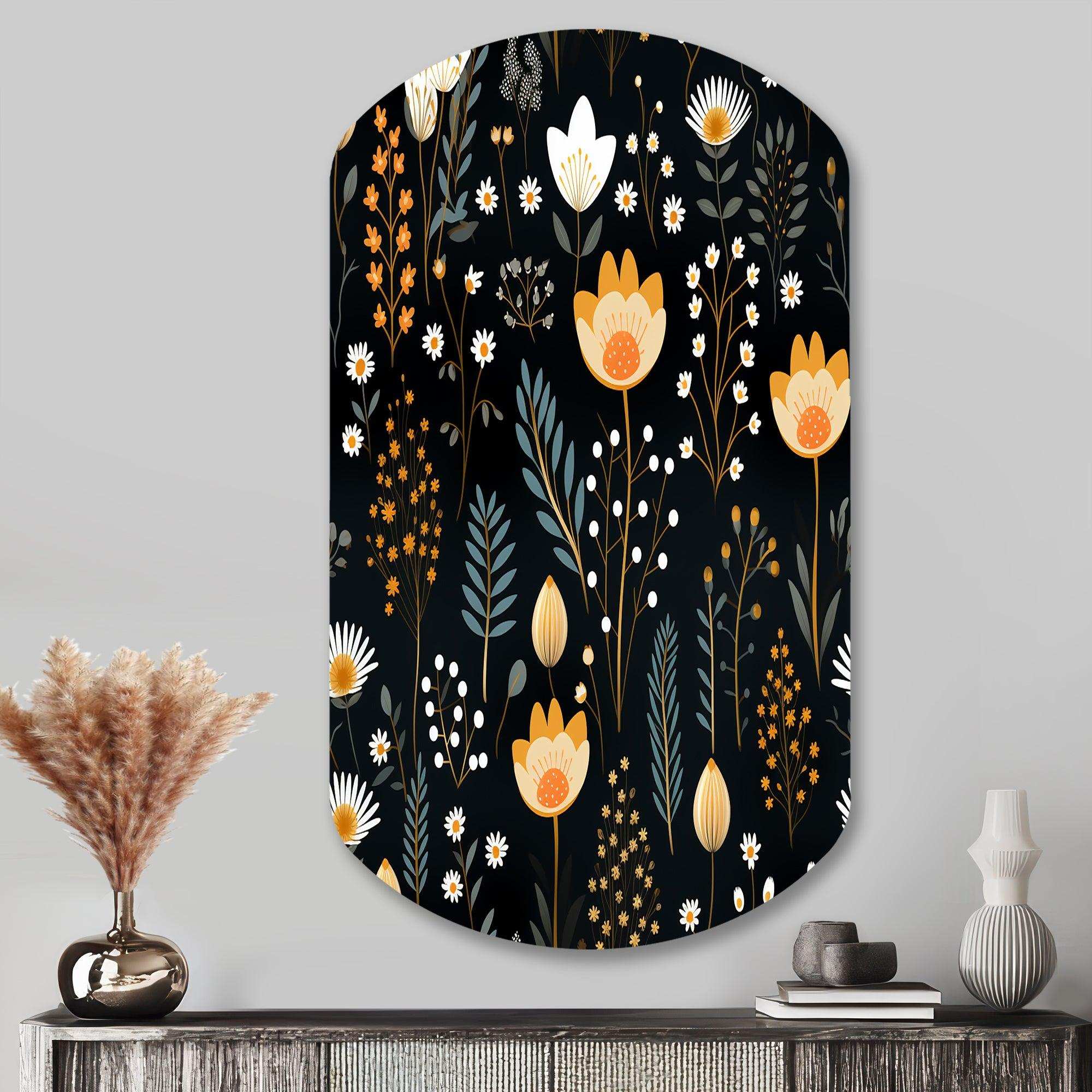 Rustic Black And Yellow Garden Charm - Asymmetric Metal Wall Art