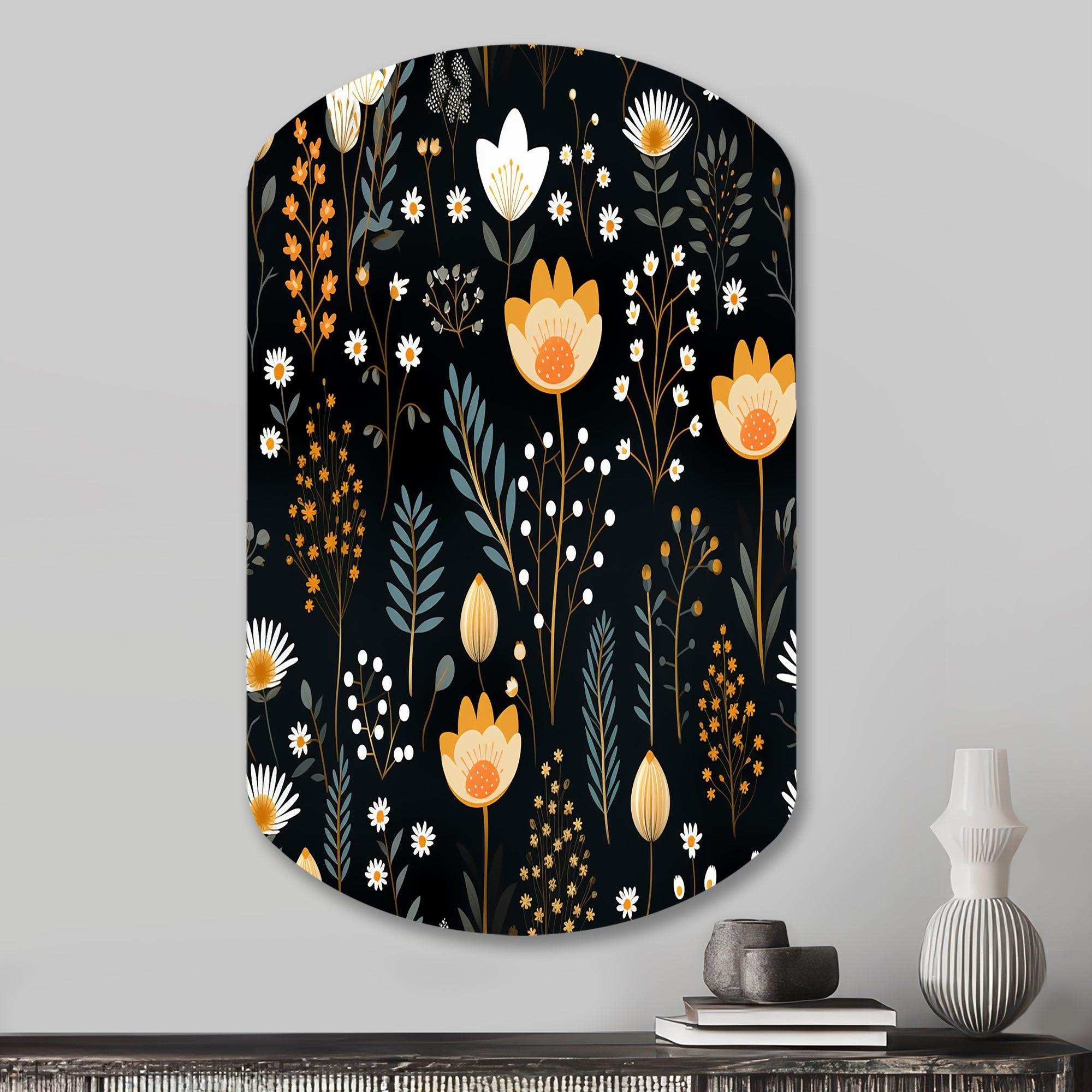 Rustic Black And Yellow Garden Charm - Asymmetric Metal Wall Art