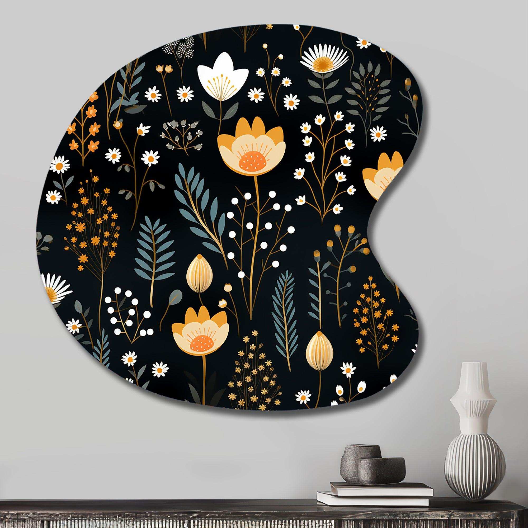 Rustic Black And Yellow Garden Charm - Asymmetric Metal Wall Art