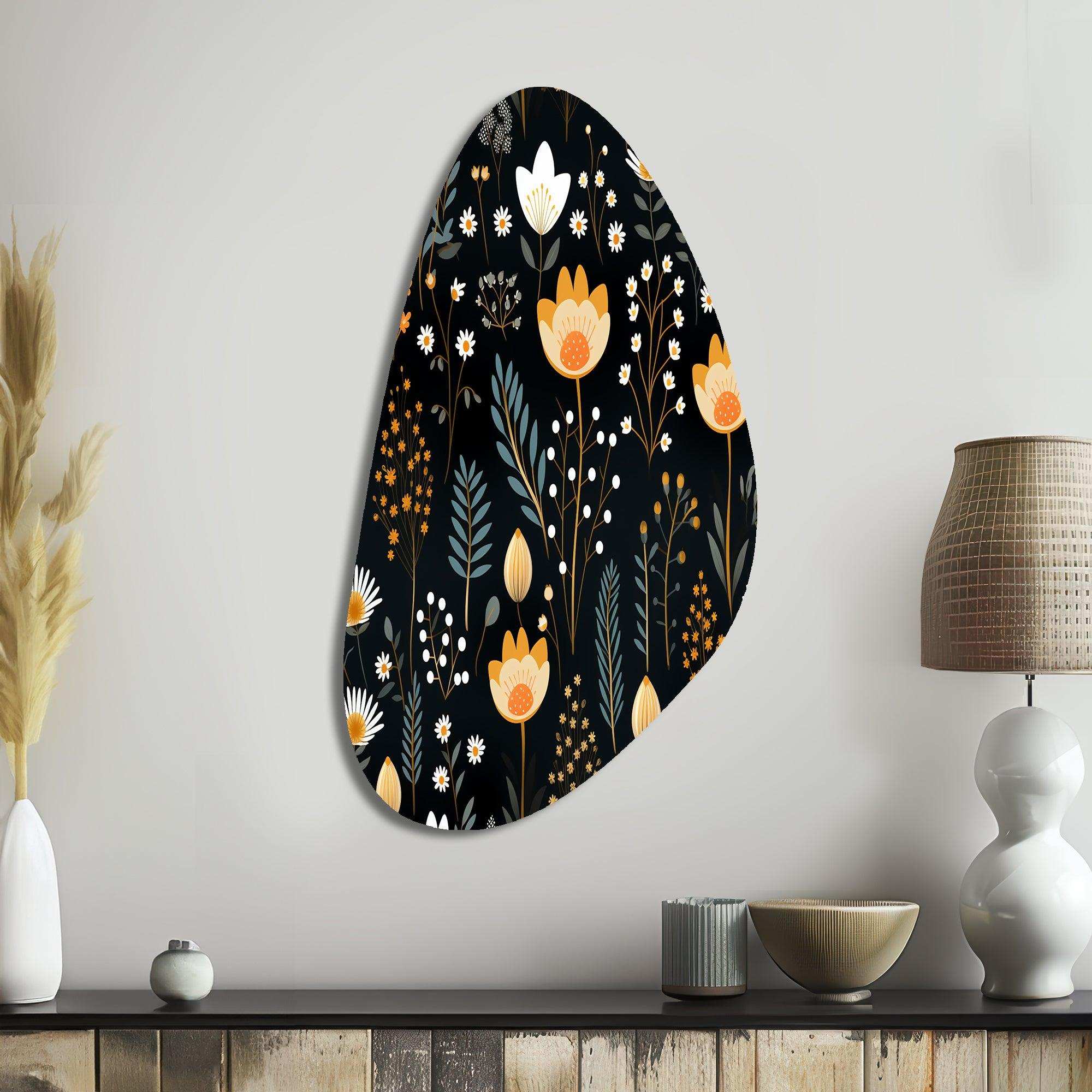 Rustic Black And Yellow Garden Charm - Asymmetric Metal Wall Art