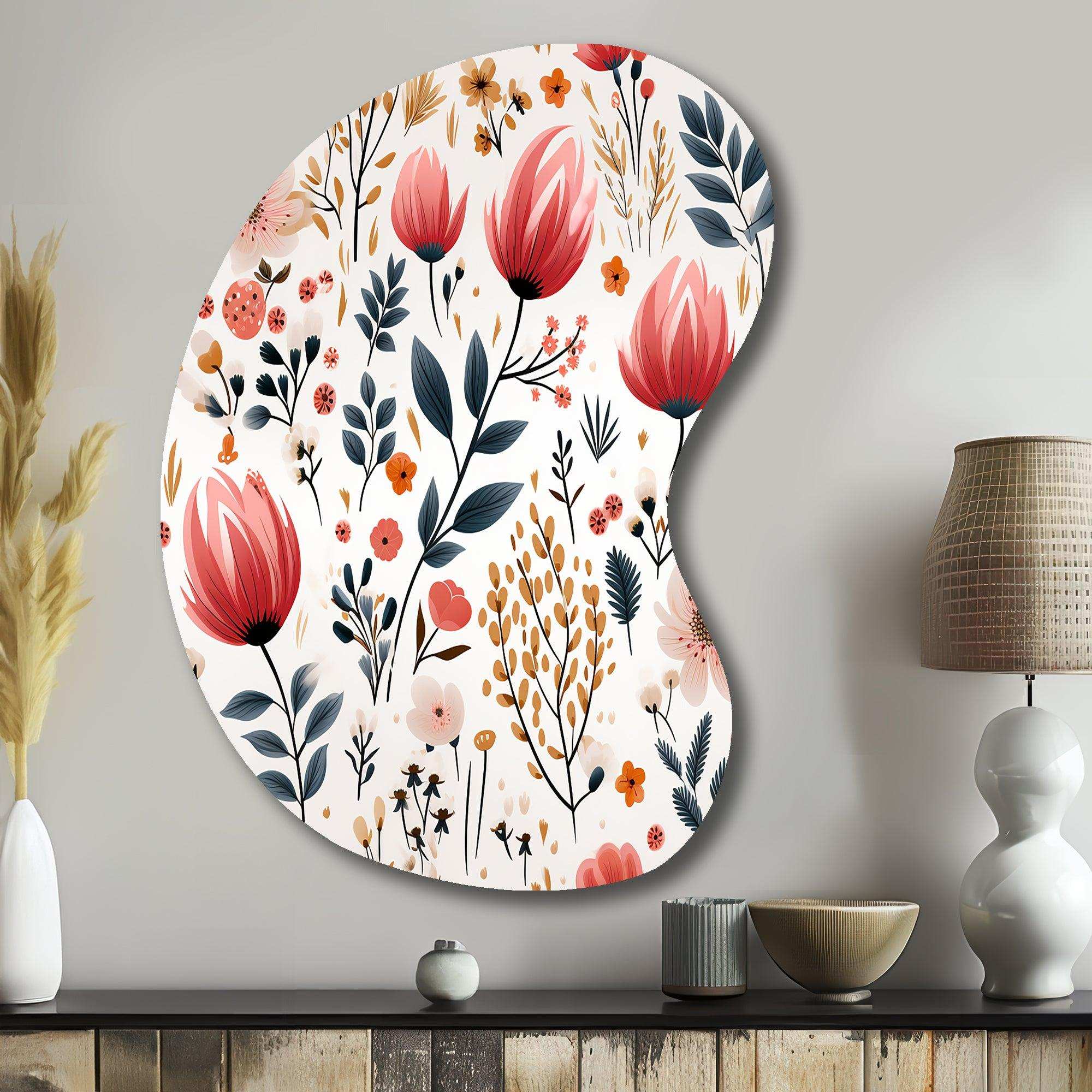 Rustic Pink Garden Charm Floral Pattern - Asymmetric Metal Wall Art