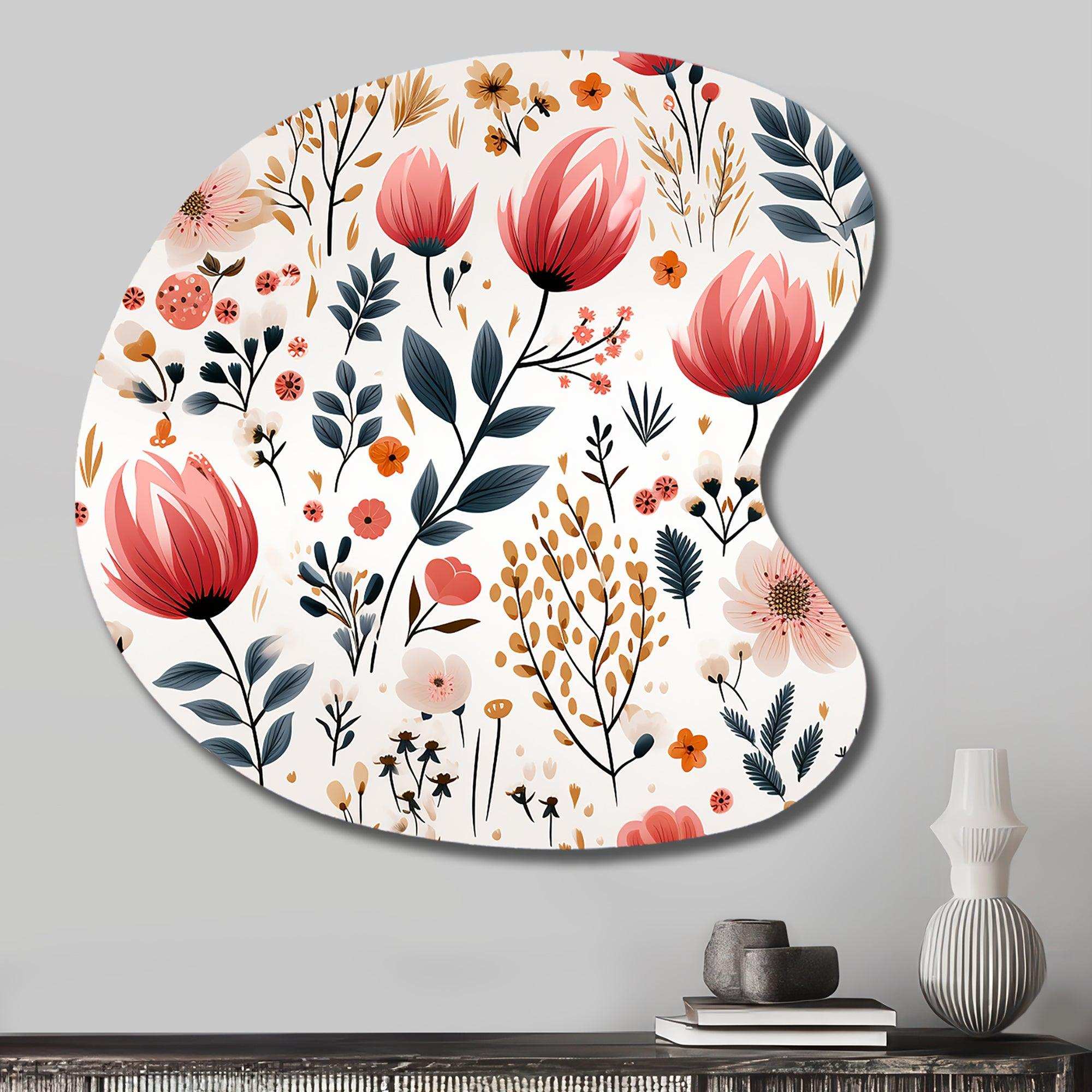 Rustic Pink Garden Charm Floral Pattern - Asymmetric Metal Wall Art