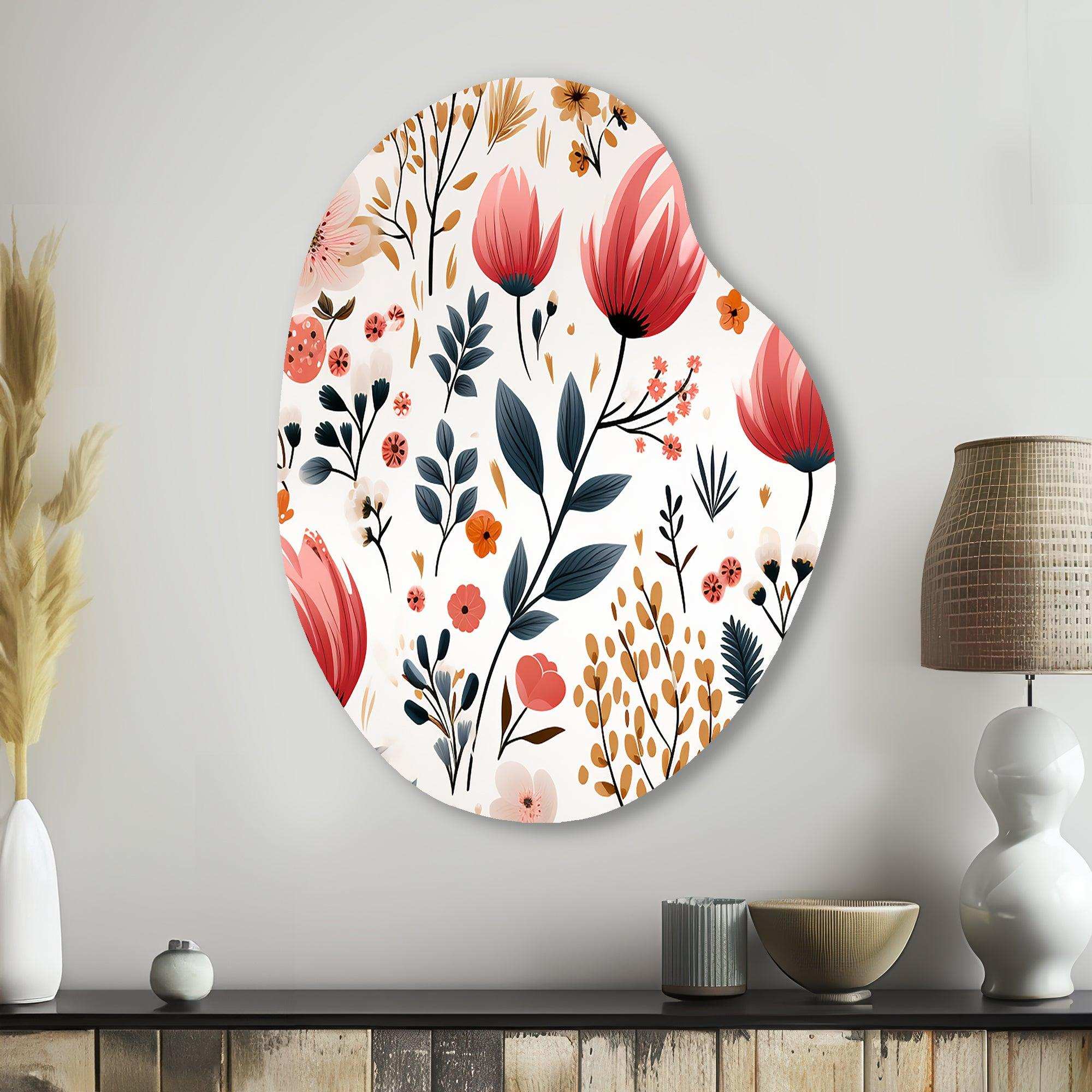 Rustic Pink Garden Charm Floral Pattern - Asymmetric Metal Wall Art
