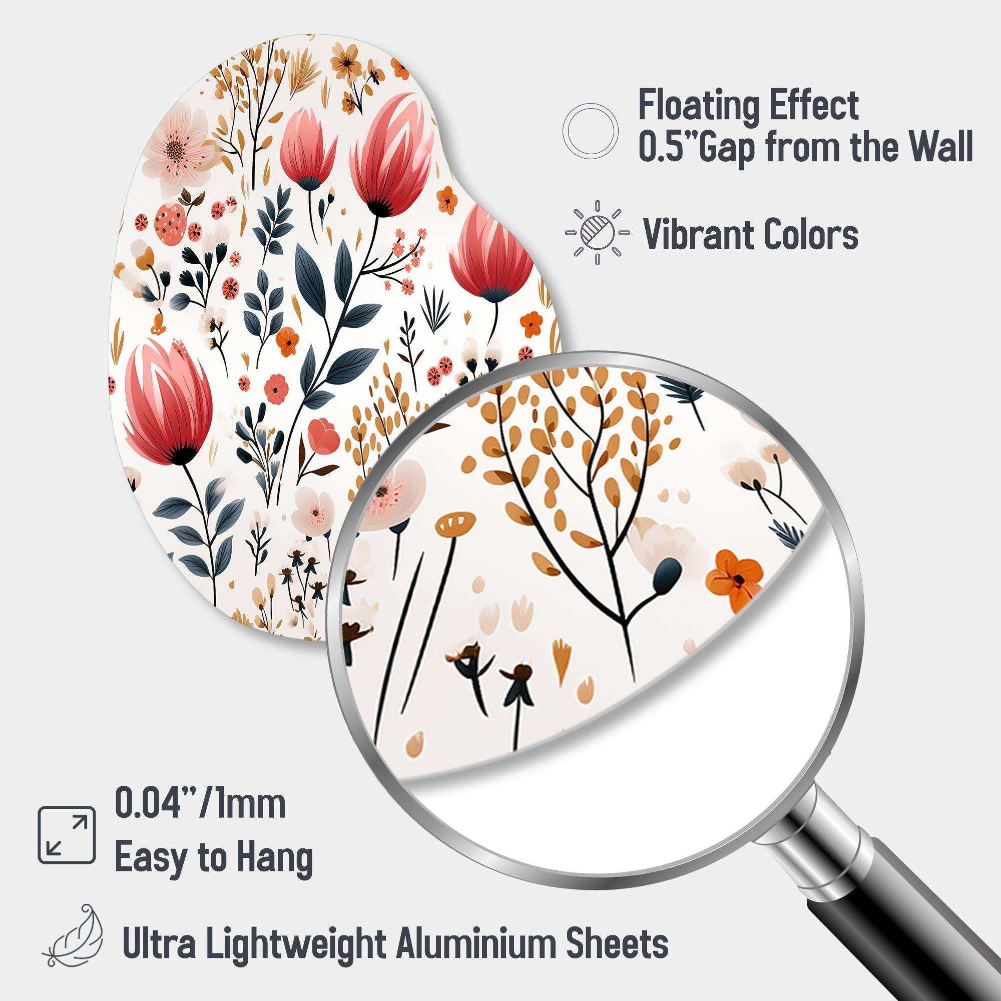 Rustic Pink Garden Charm Floral Pattern - Asymmetric Metal Wall Art