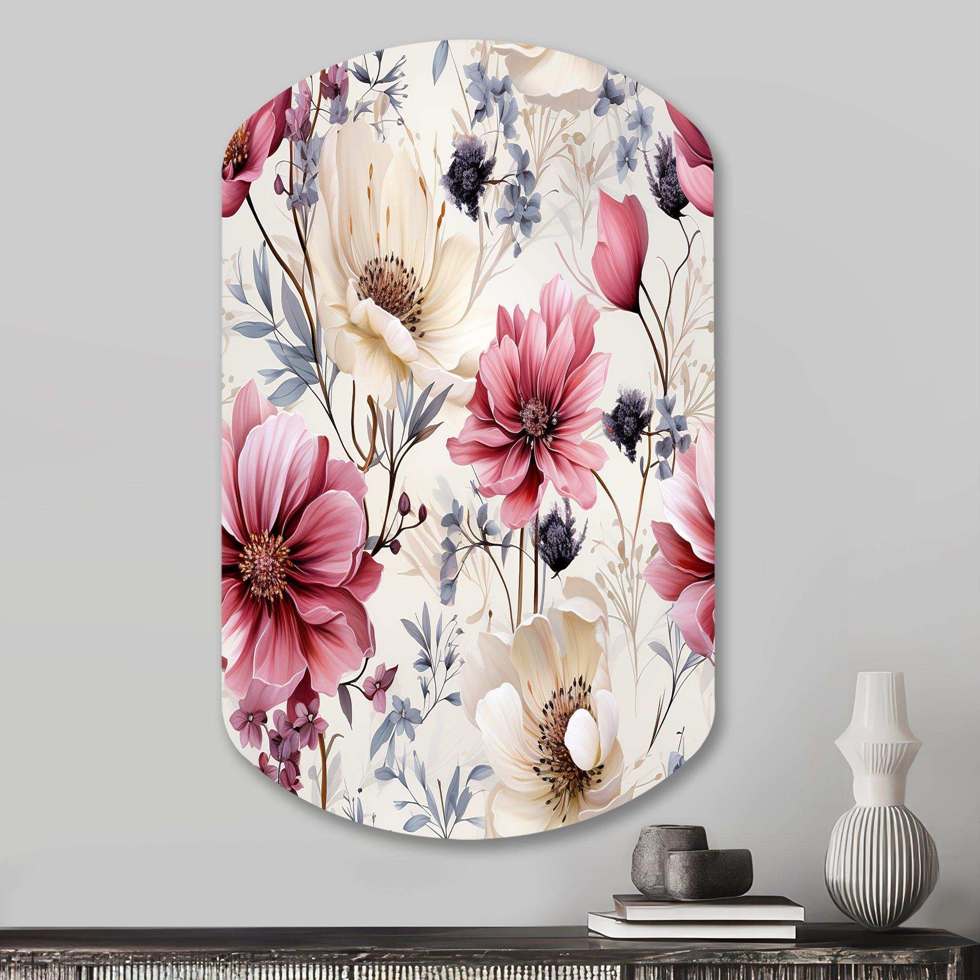 Pink And Beige Wildflower Paradise - Asymmetric Metal Wall Art