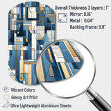 Earthy Cobalt Blue And Beige Mosaic Geometric - Asymmetric Metal Wall Art