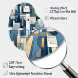 Earthy Cobalt Blue And Beige Mosaic Geometric - Asymmetric Metal Wall Art