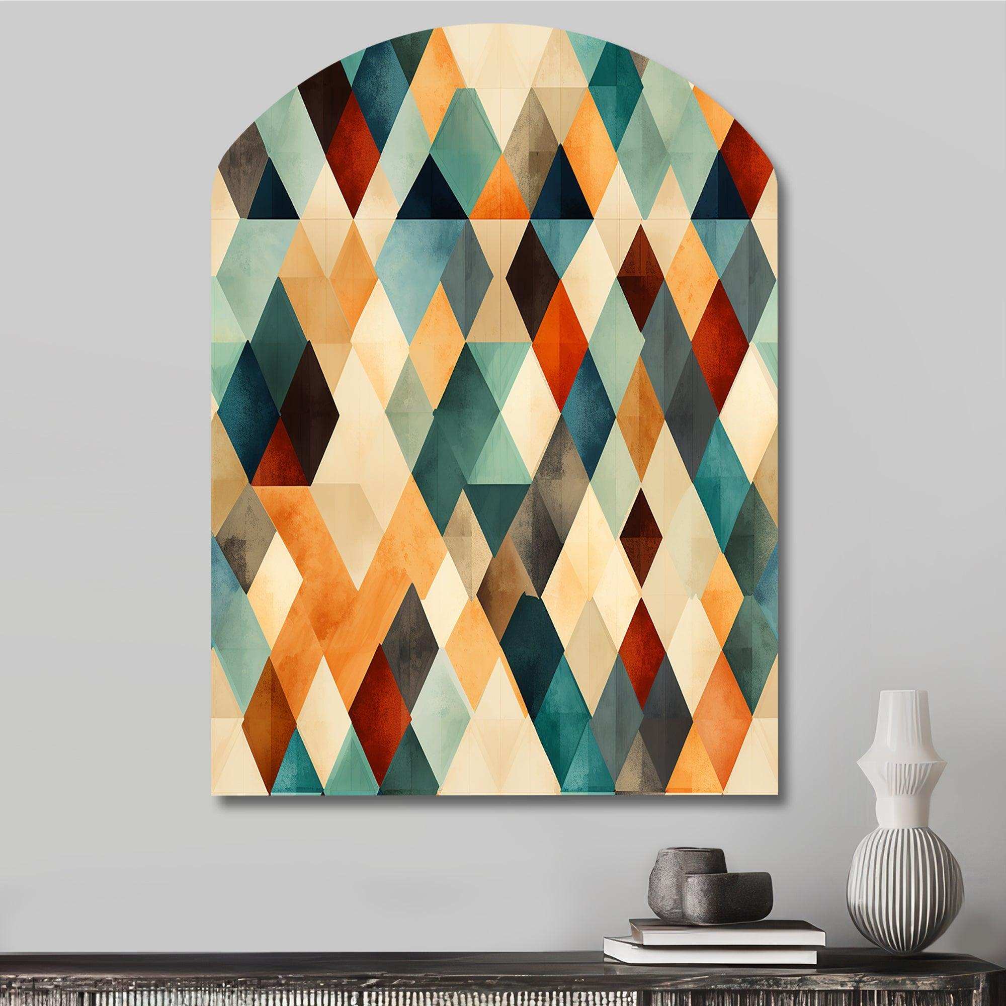 Natural Tones Green And Beige Mosaic - Asymmetric Metal Wall Art