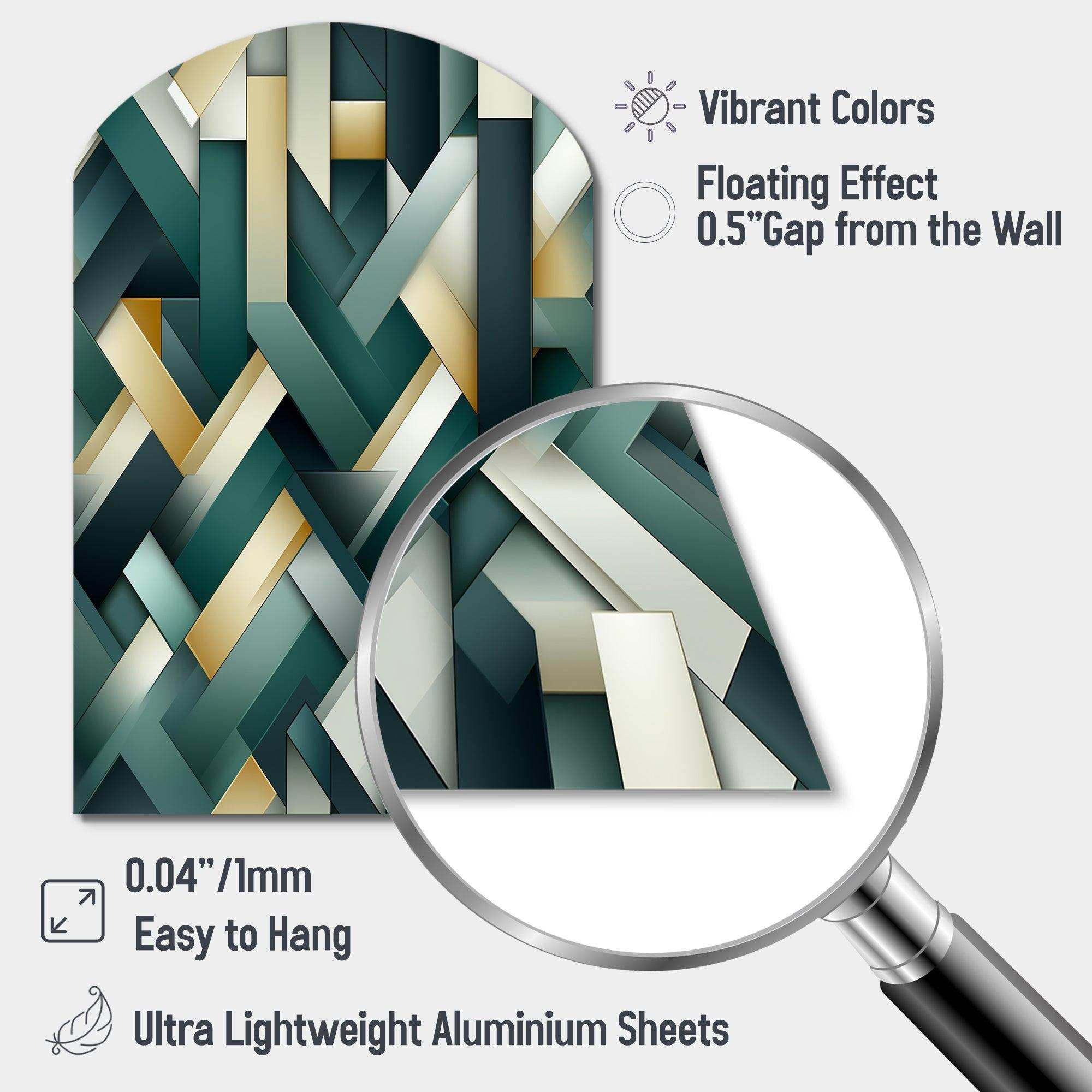 Green And Gold Geometric Chic Pattern - Asymmetric Metal Wall Art