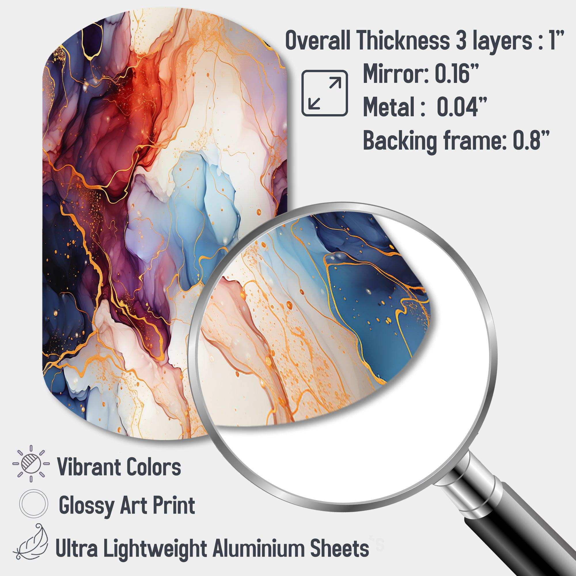 Red And Blue Celestial Radiance Marble Bliss - Asymmetric Metal Wall Art