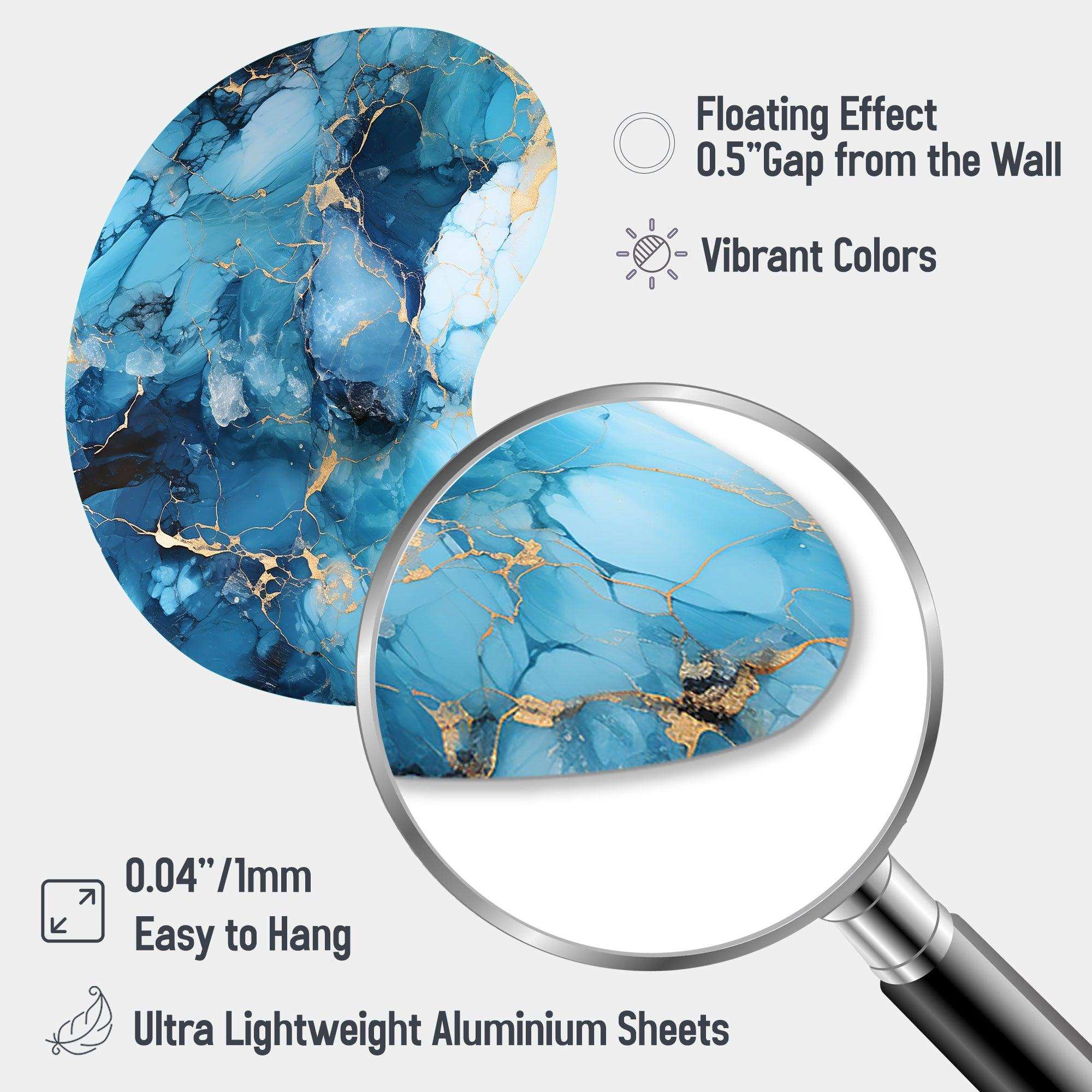 Coastal Blue Elegant Marble Shore - Asymmetric Metal Wall Art