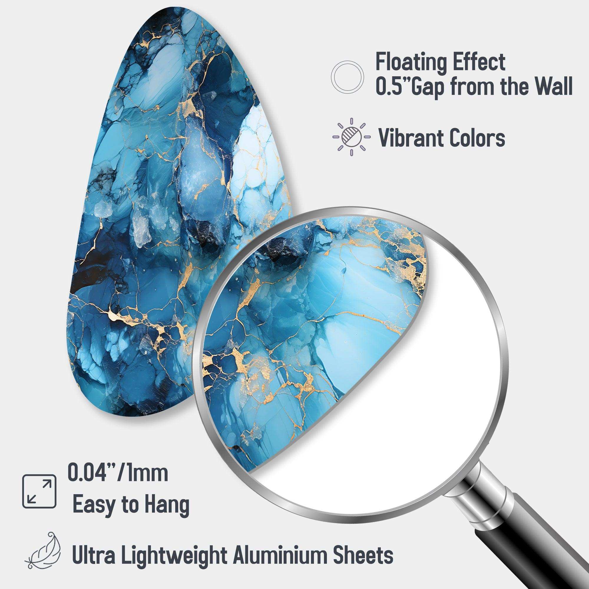 Coastal Blue Elegant Marble Shore - Asymmetric Metal Wall Art