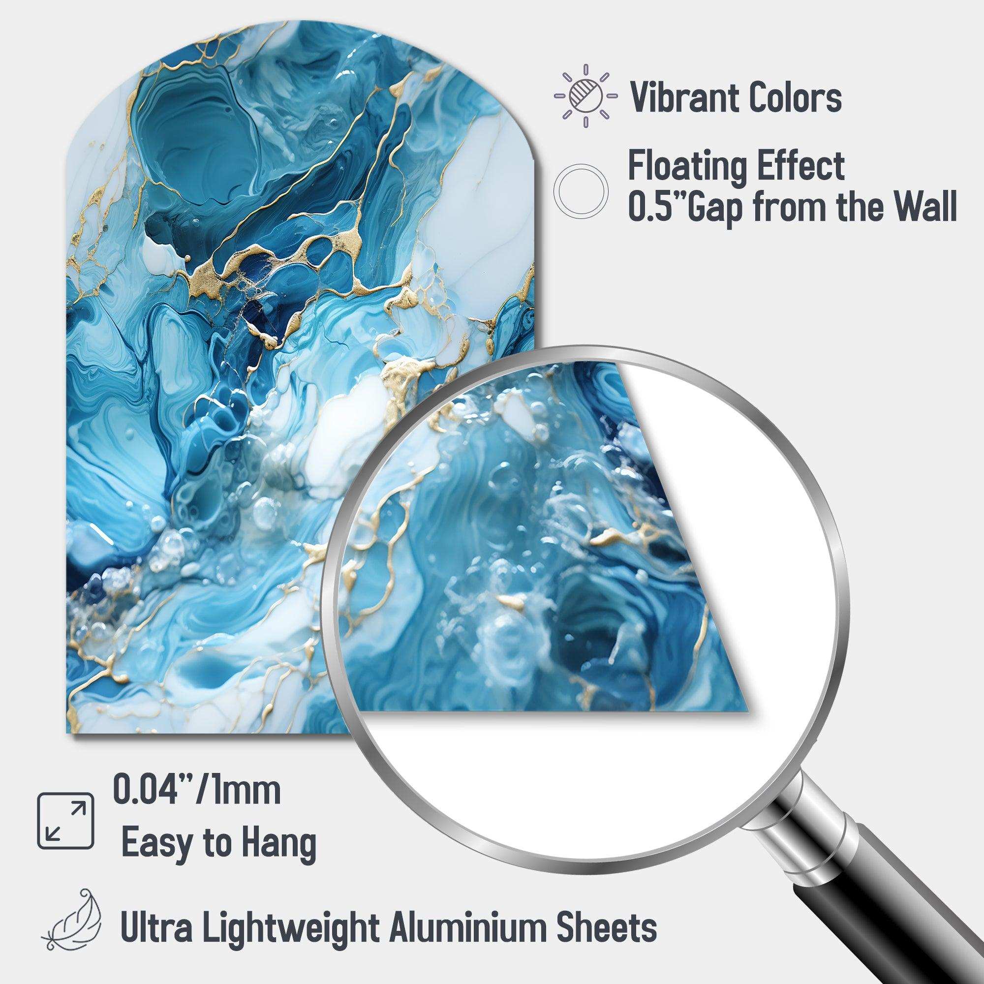 Blue White Oceanic Allure Marble Pattern - Asymmetric Metal Wall Art