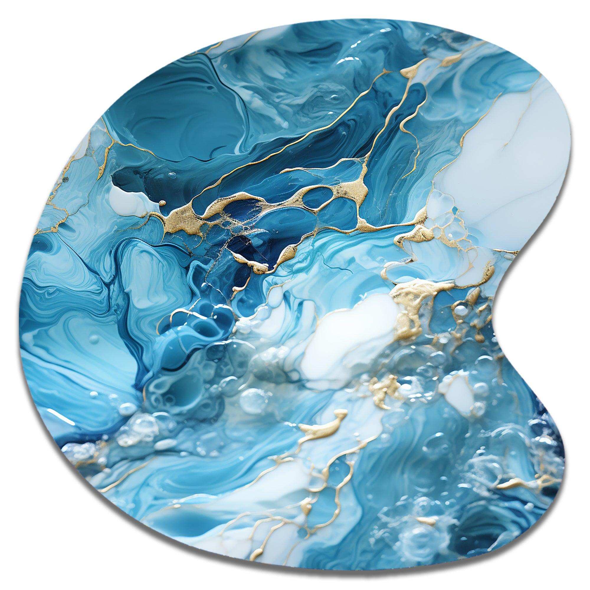 Blue White Oceanic Allure Marble Pattern - Asymmetric Metal Wall Art