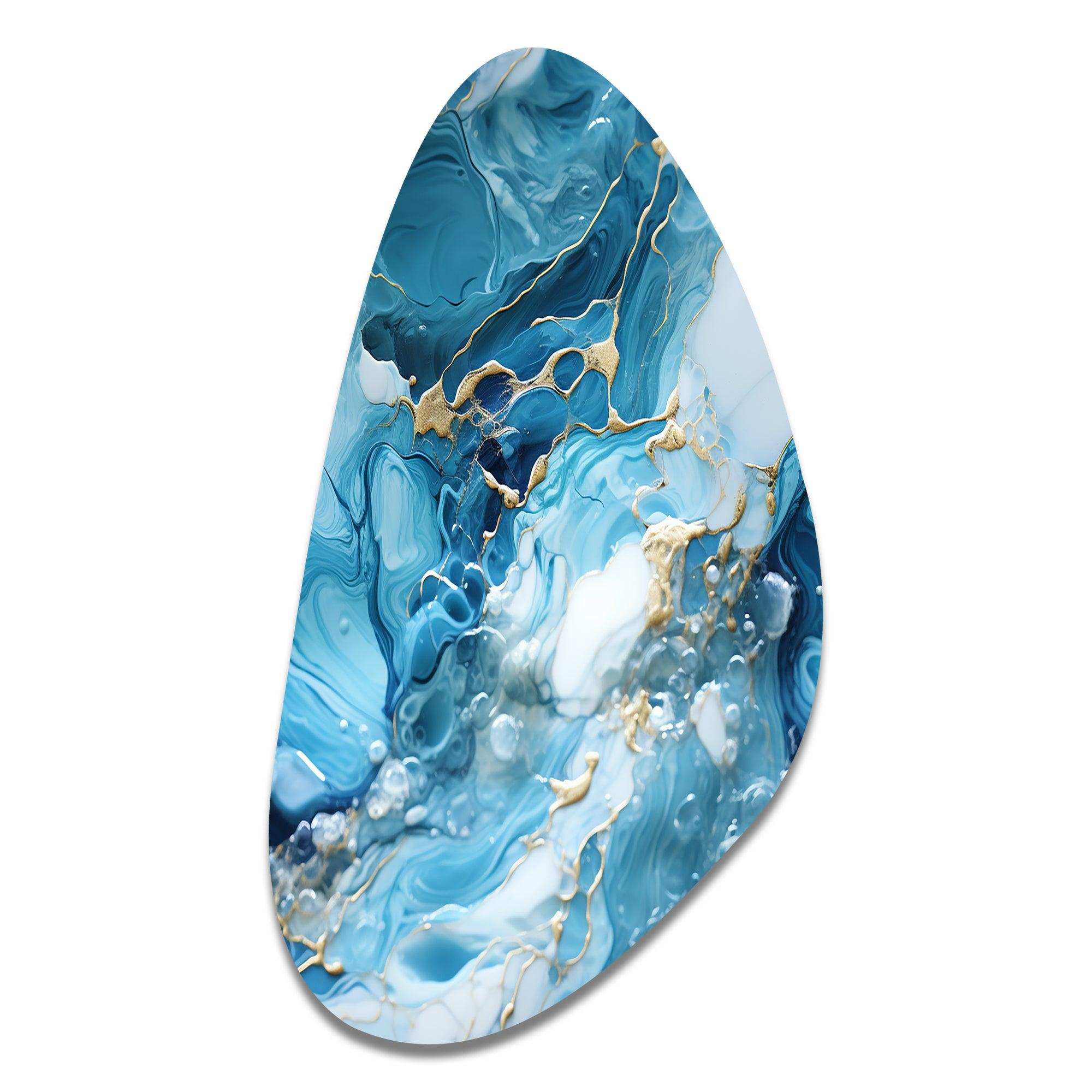 Blue White Oceanic Allure Marble Pattern - Asymmetric Metal Wall Art