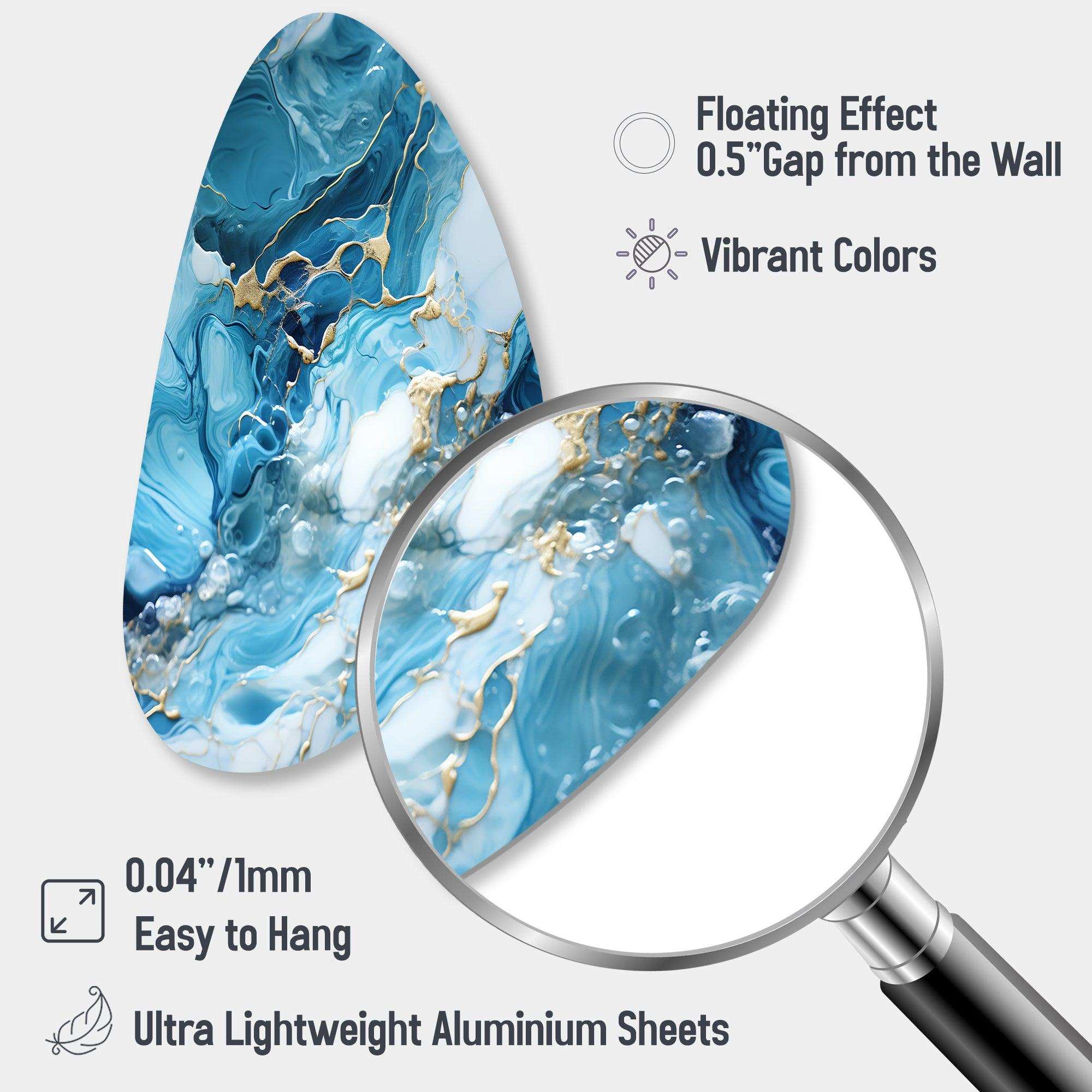 Blue White Oceanic Allure Marble Pattern - Asymmetric Metal Wall Art