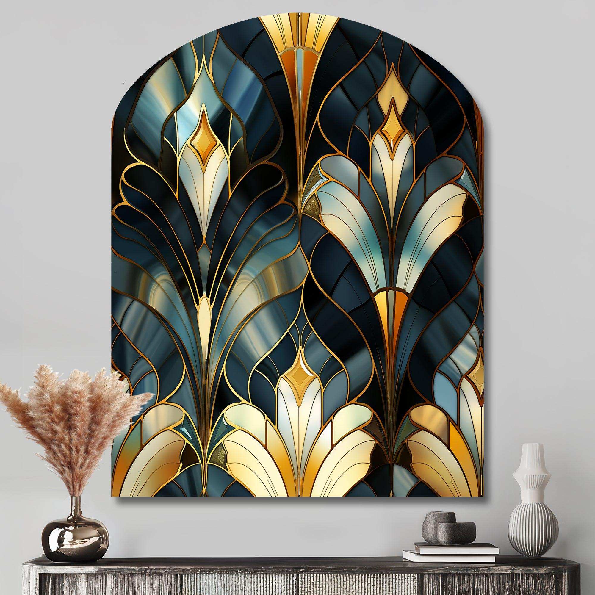 Deco Gold And Emerard Marble Opulence - Asymmetric Metal Wall Art