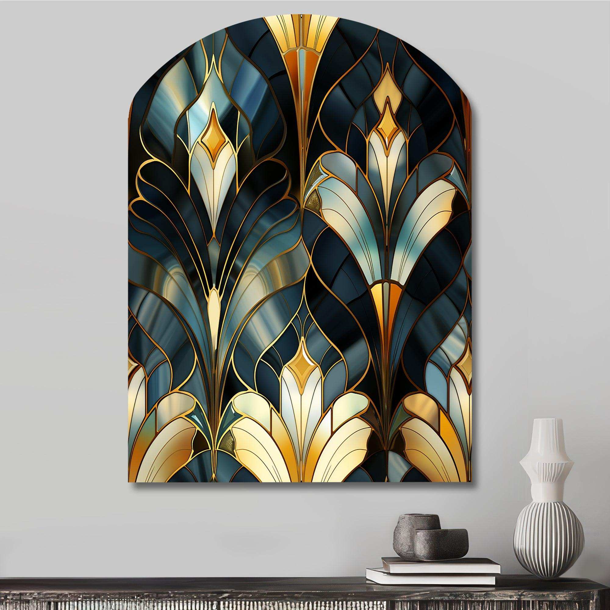 Deco Gold And Emerard Marble Opulence - Asymmetric Metal Wall Art