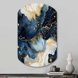 Celestial Gold And Blue Marble Pattern - Asymmetric Metal Wall Art