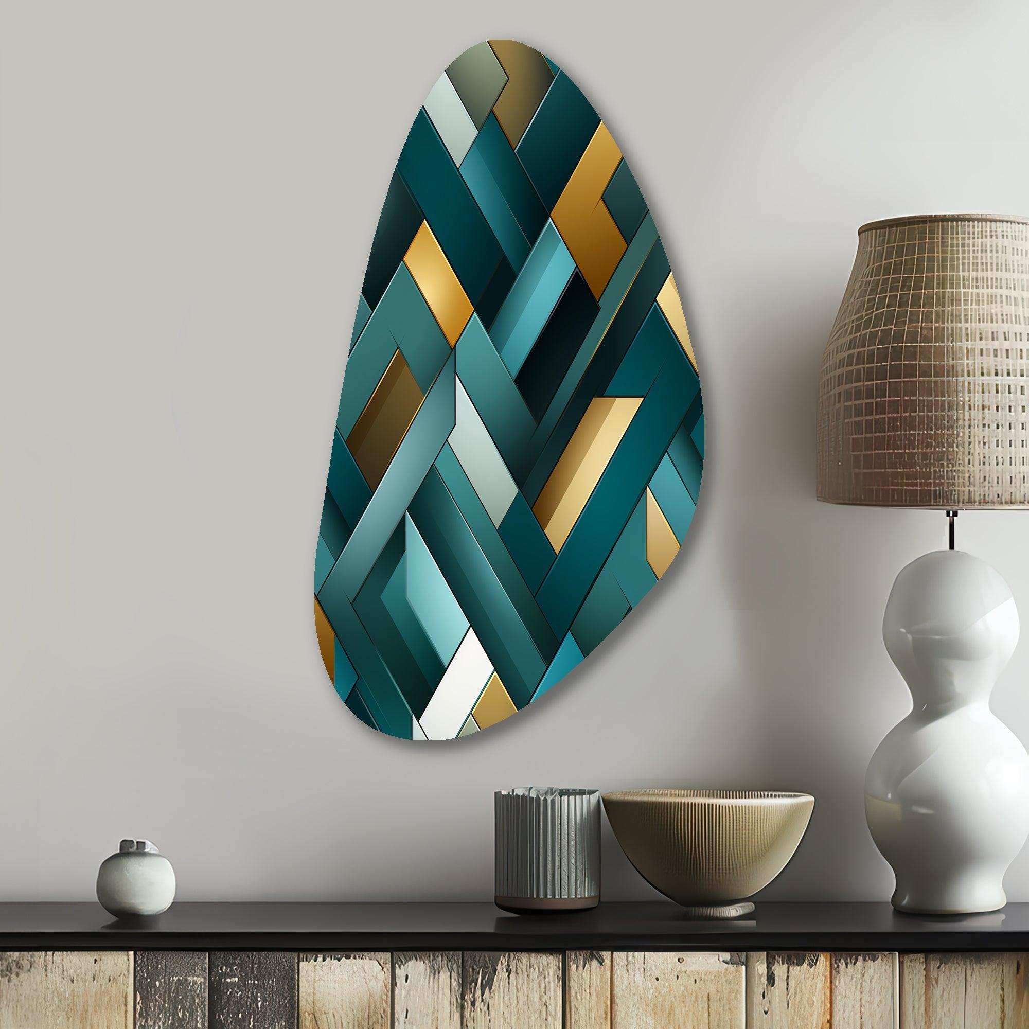 Teal Modern Geometric Tiles - Asymmetric Metal Wall Art