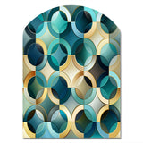 Teal And Golden Modern Geometric Tiles - Asymmetric Metal Wall Art