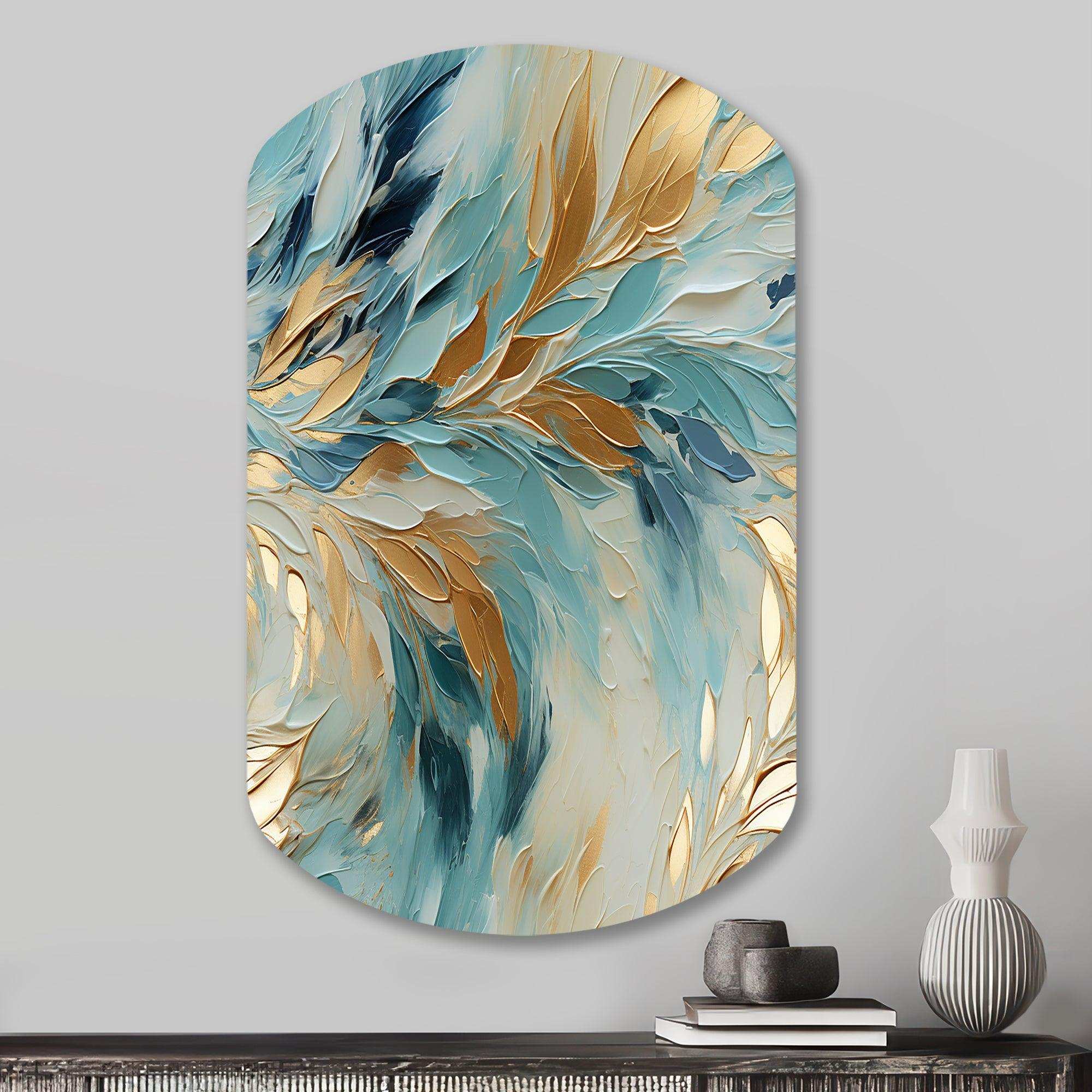 Gold And Blue Frosty Drift Experienc - Asymmetric Metal Wall Art