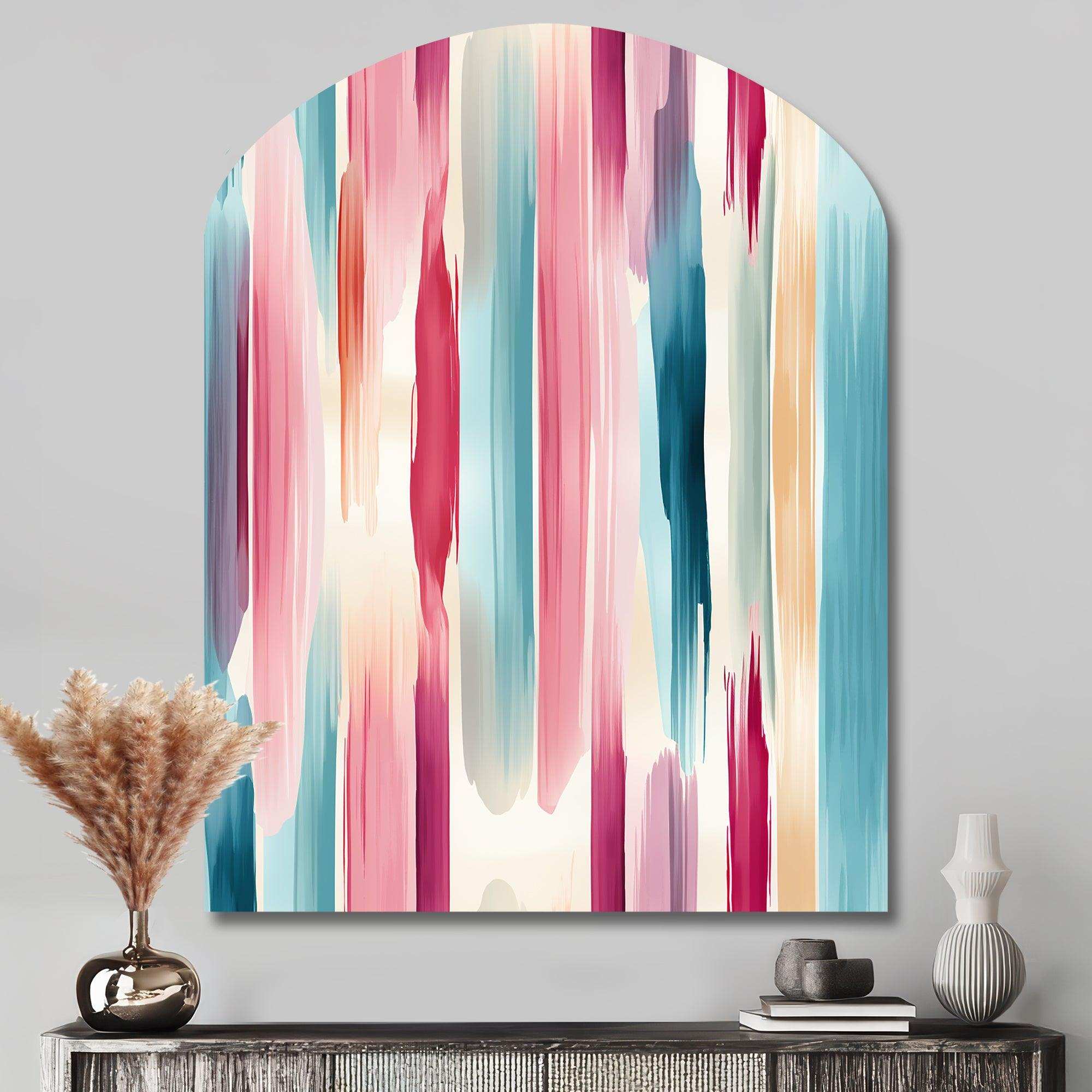 Blue And Pink Artist Strokes Line Pattern Bliss - Asymmetric Metal Wall Art