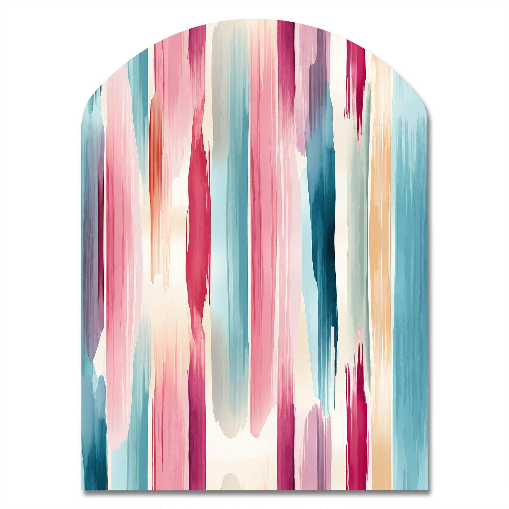 Blue And Pink Artist Strokes Line Pattern Bliss - Asymmetric Metal Wall Art