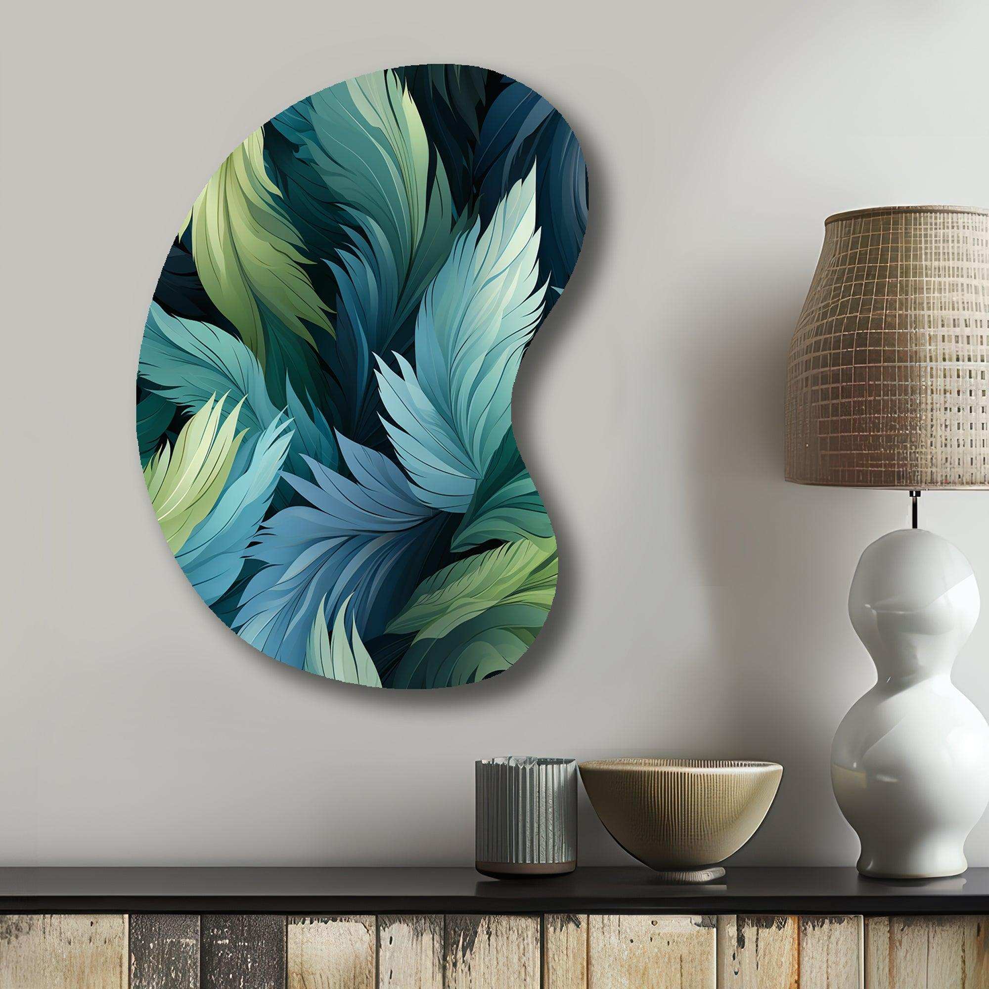 Blue And Teal Parrot Feathers - Asymmetric Metal Wall Art